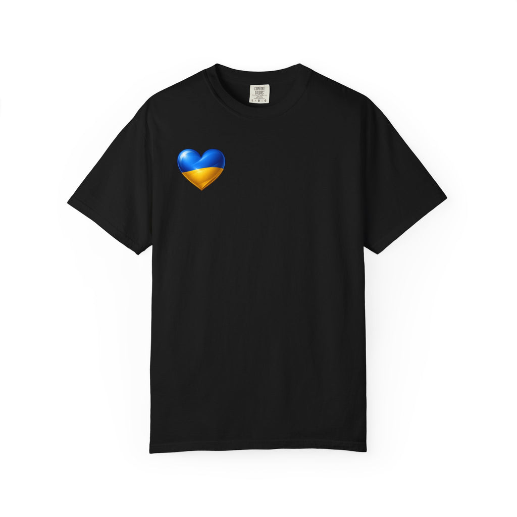 T-Shirt — USA & Ukraine Flag Heart Graphic Tee (Back Flag Image)
