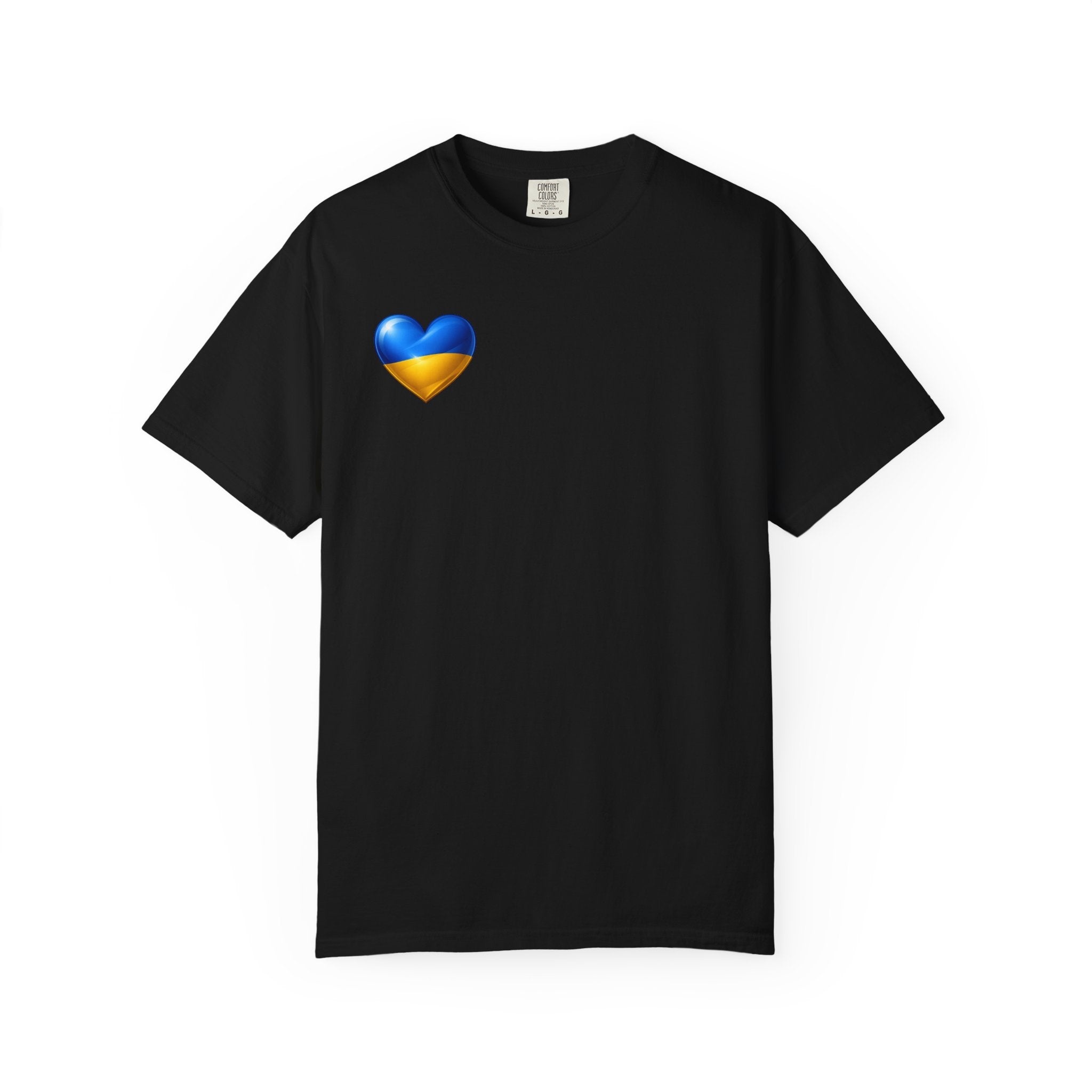 T-Shirt — USA & Ukraine Flag Heart Graphic Tee (Back Flag Image)