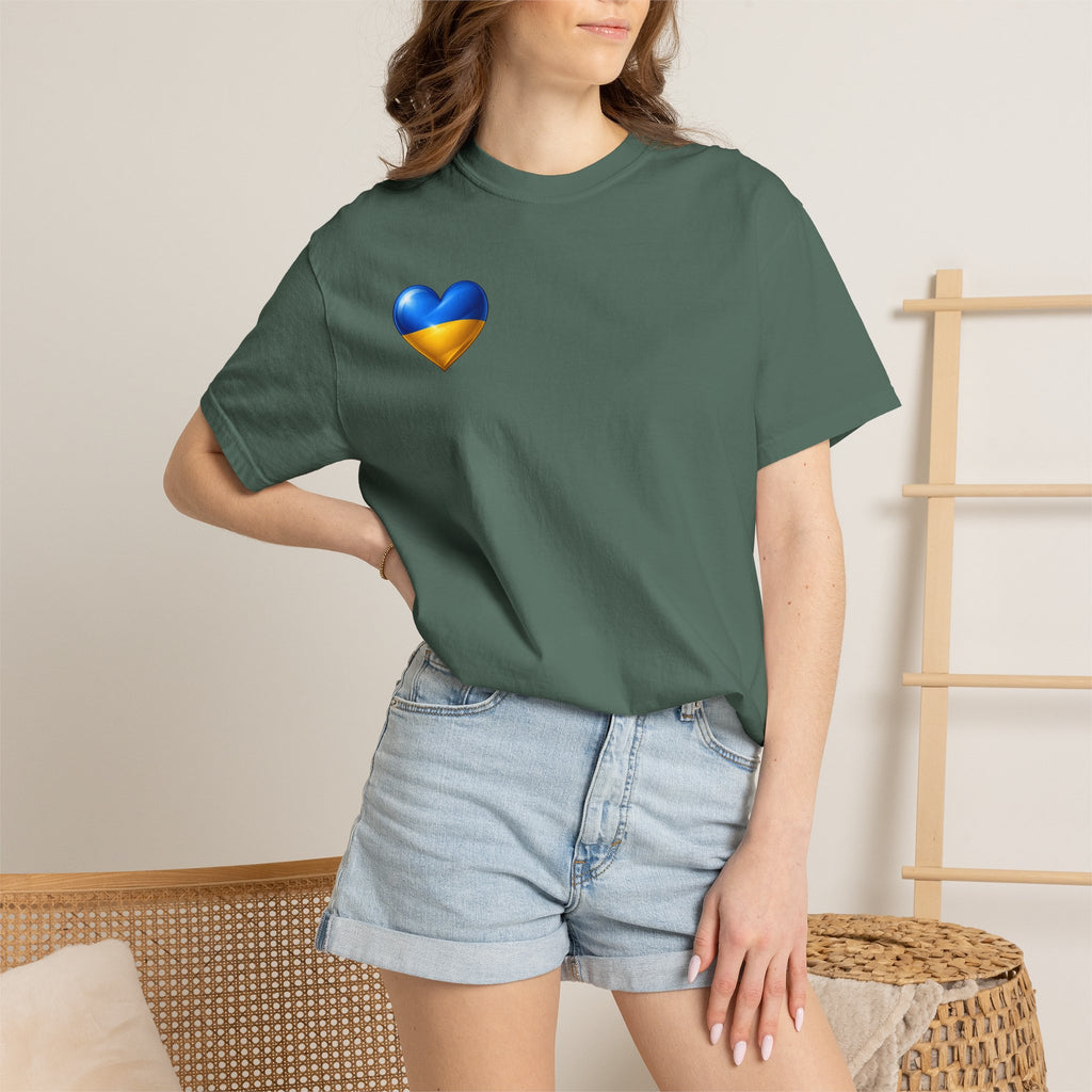 T-Shirt — USA & Ukraine Flag Heart Graphic Tee (Back Flag Image)