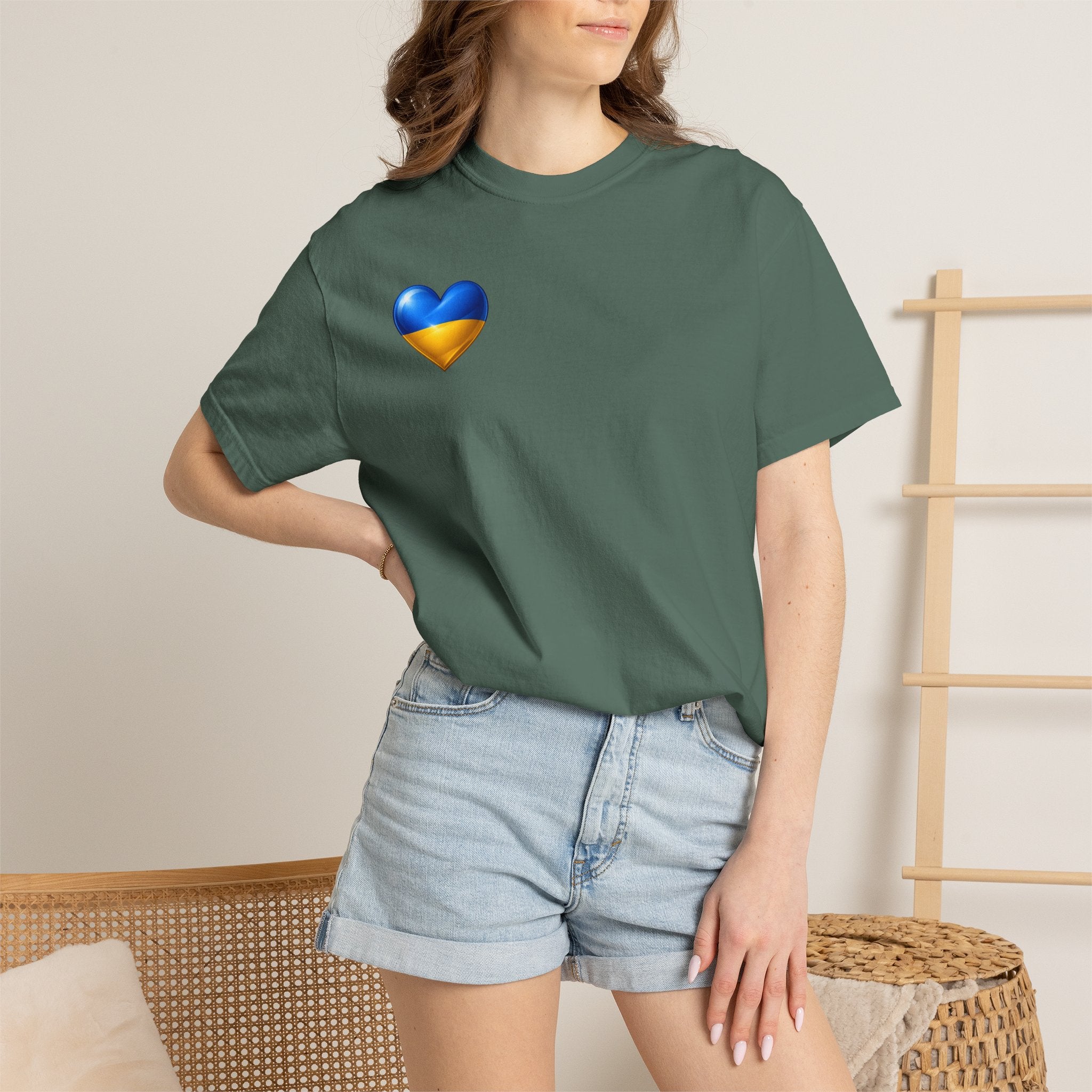 T-Shirt — USA & Ukraine Flag Heart Graphic Tee (Back Flag Image)