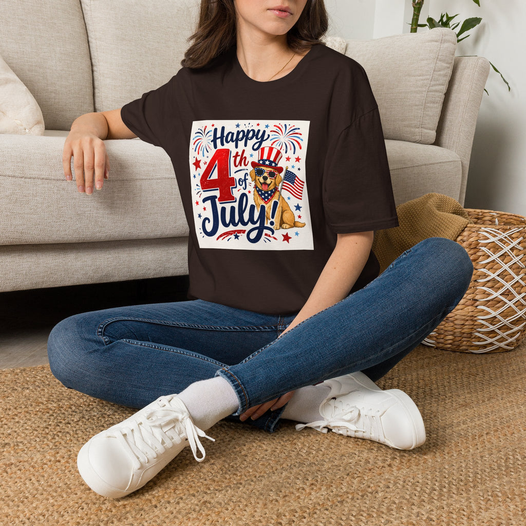 4th of July Dog T-Shirt — "Happy 4th of July" Patriotic Fireworks Tee