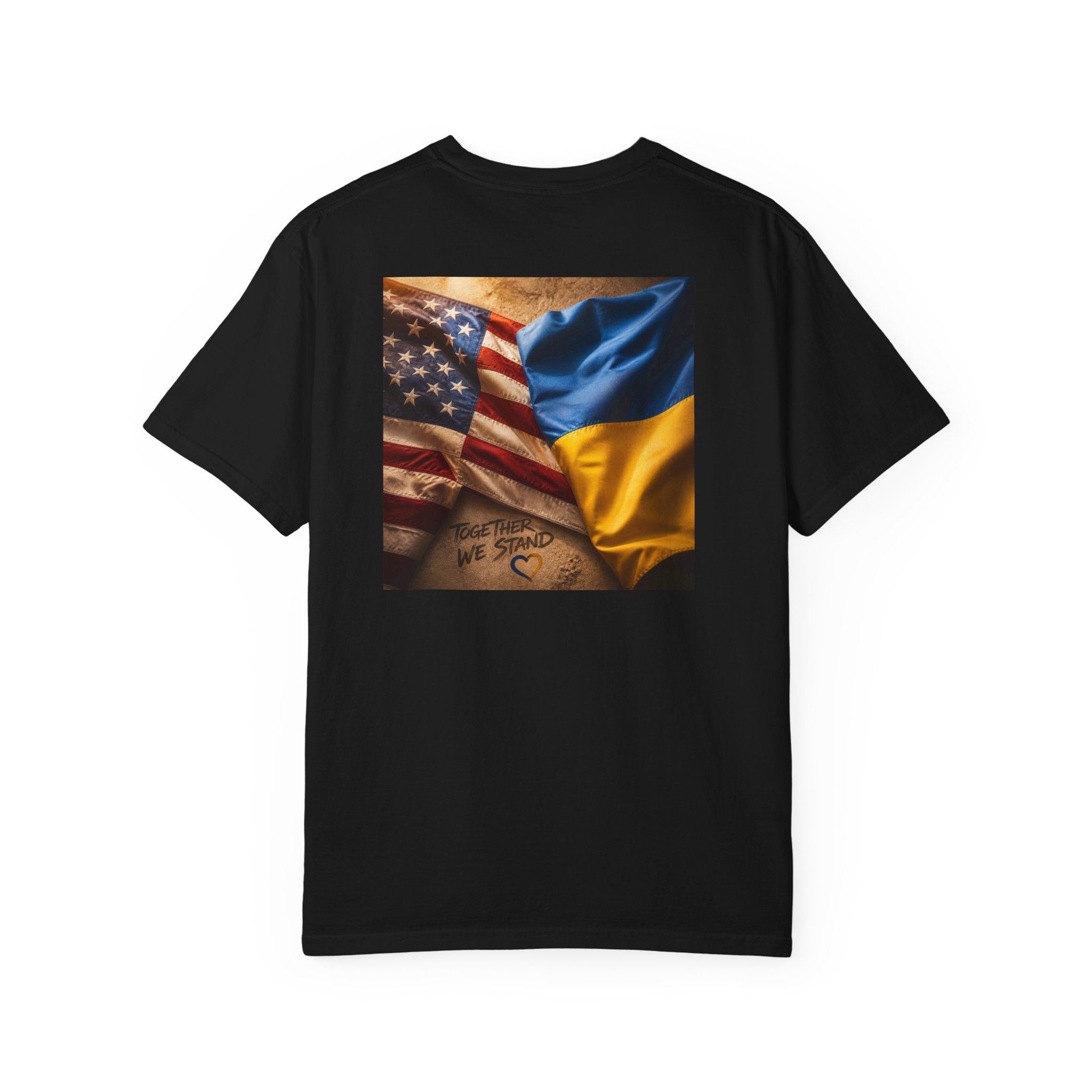 T-Shirt — USA & Ukraine Flag Heart Graphic Tee (Back Flag Image)