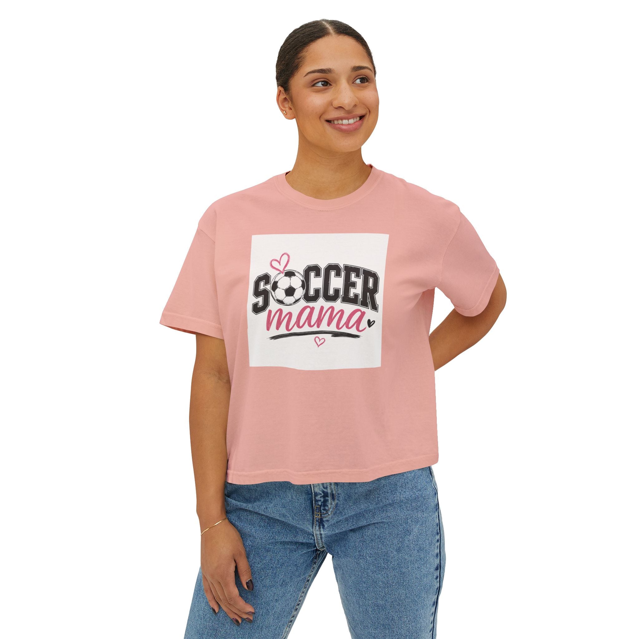 Soccer Mama Boxy Tee — Women's Soccer Mom Shirt with Heart Soccer Ball