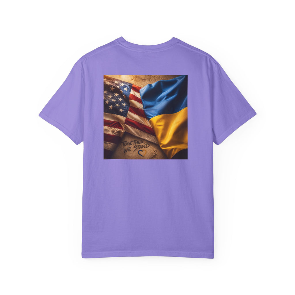 T-Shirt — USA & Ukraine Flag Heart Graphic Tee (Back Flag Image)