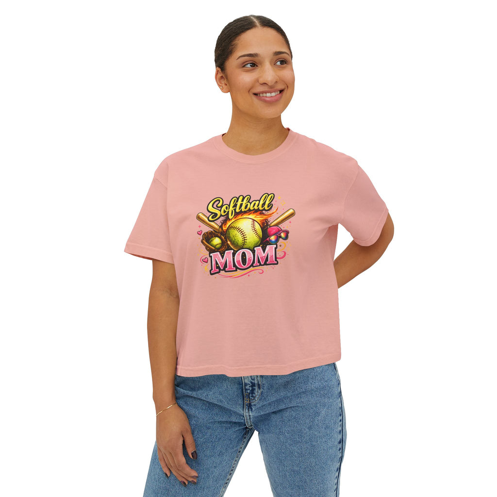 Softball Mom Boxy Tee — Cute Retro Softball Graphic for Baseball Moms