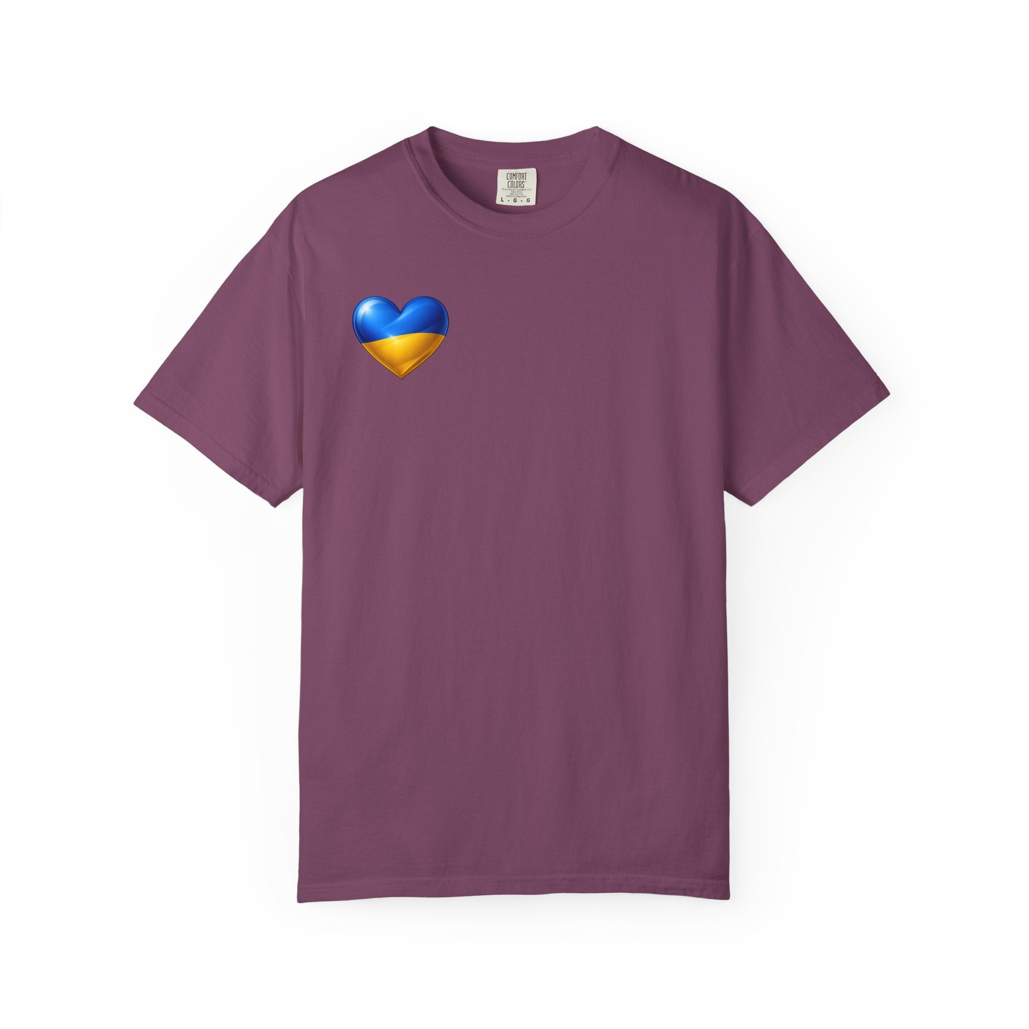 T-Shirt — USA & Ukraine Flag Heart Graphic Tee (Back Flag Image)