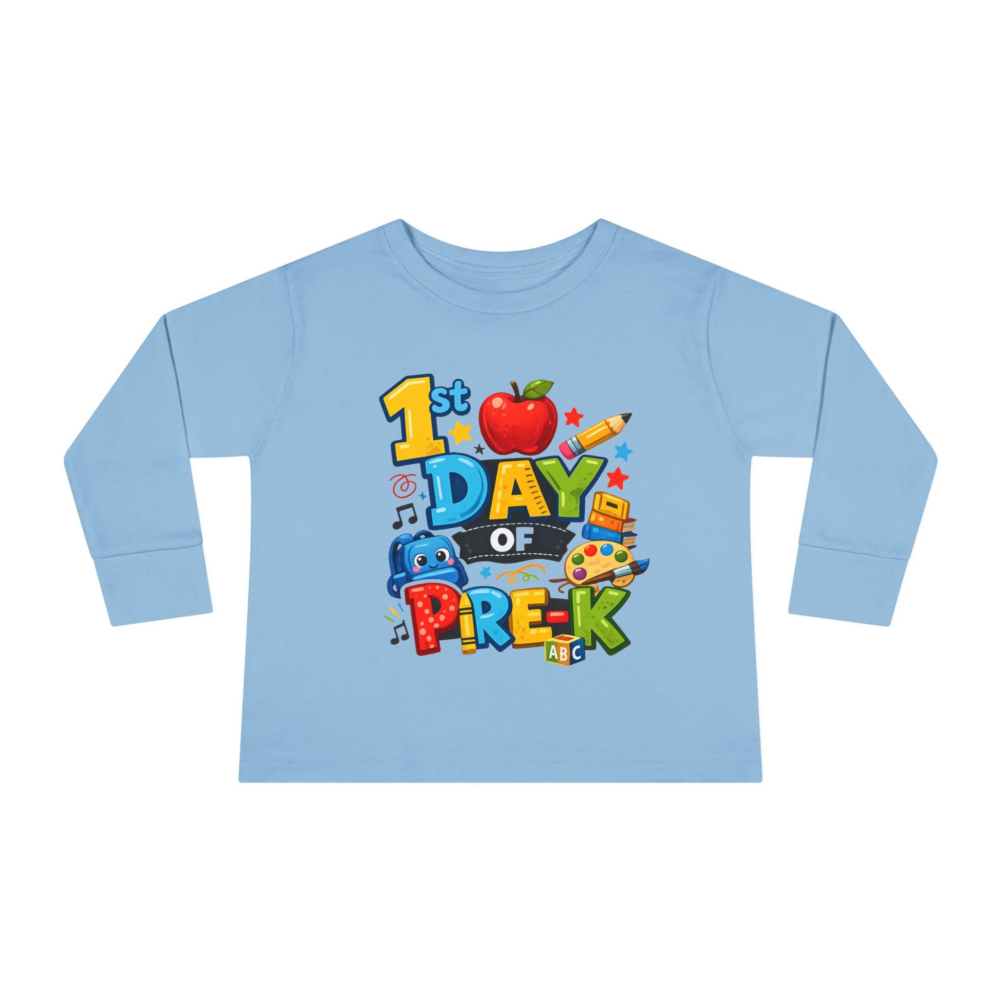 1st Day of Pre-K Toddler Long Sleeve Tee — Colorful Back-to-School Shirt