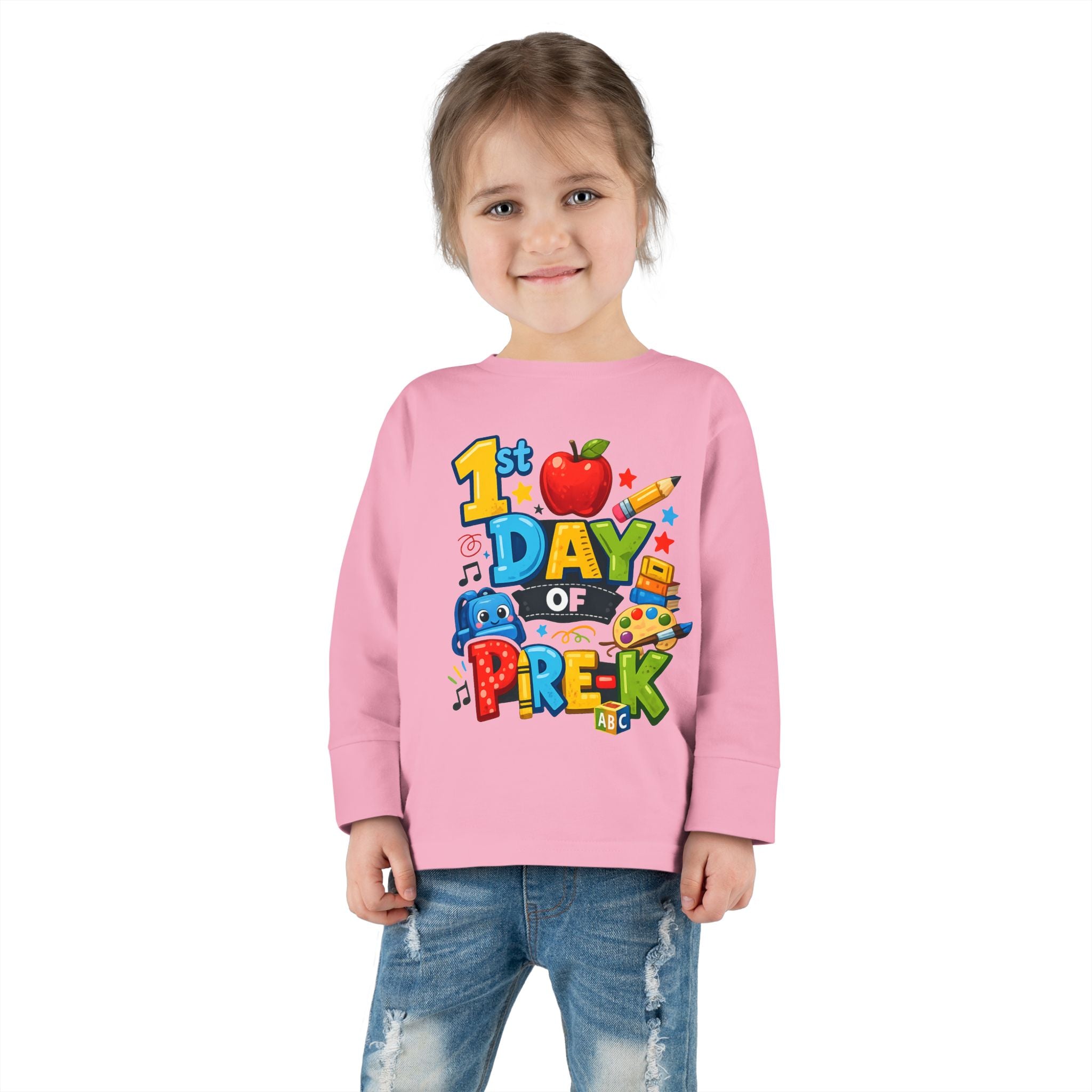 1st Day of Pre-K Toddler Long Sleeve Tee — Colorful Back-to-School Shirt