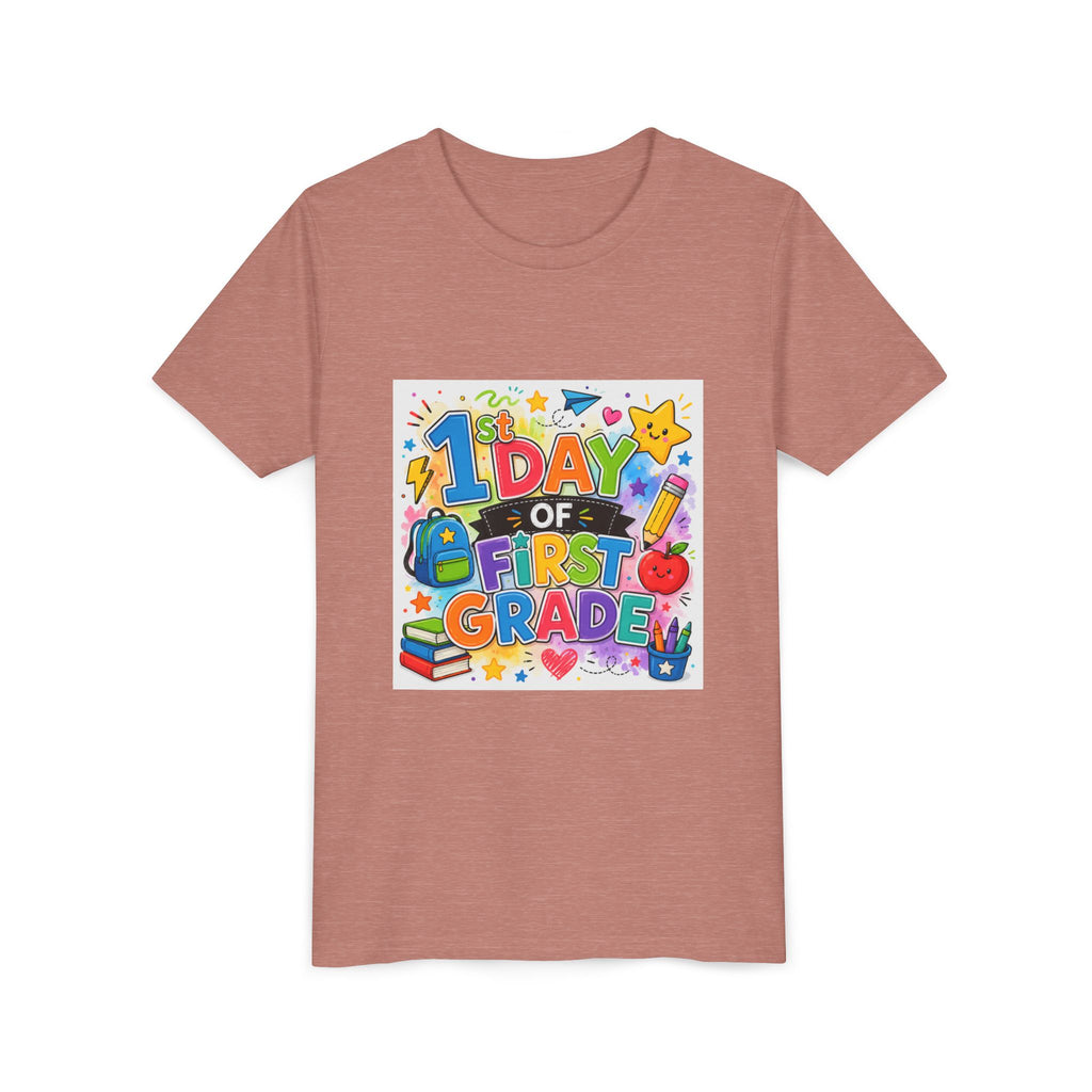 1st Day of First Grade Youth Tee — Colorful Back-to-School Kids Shirt