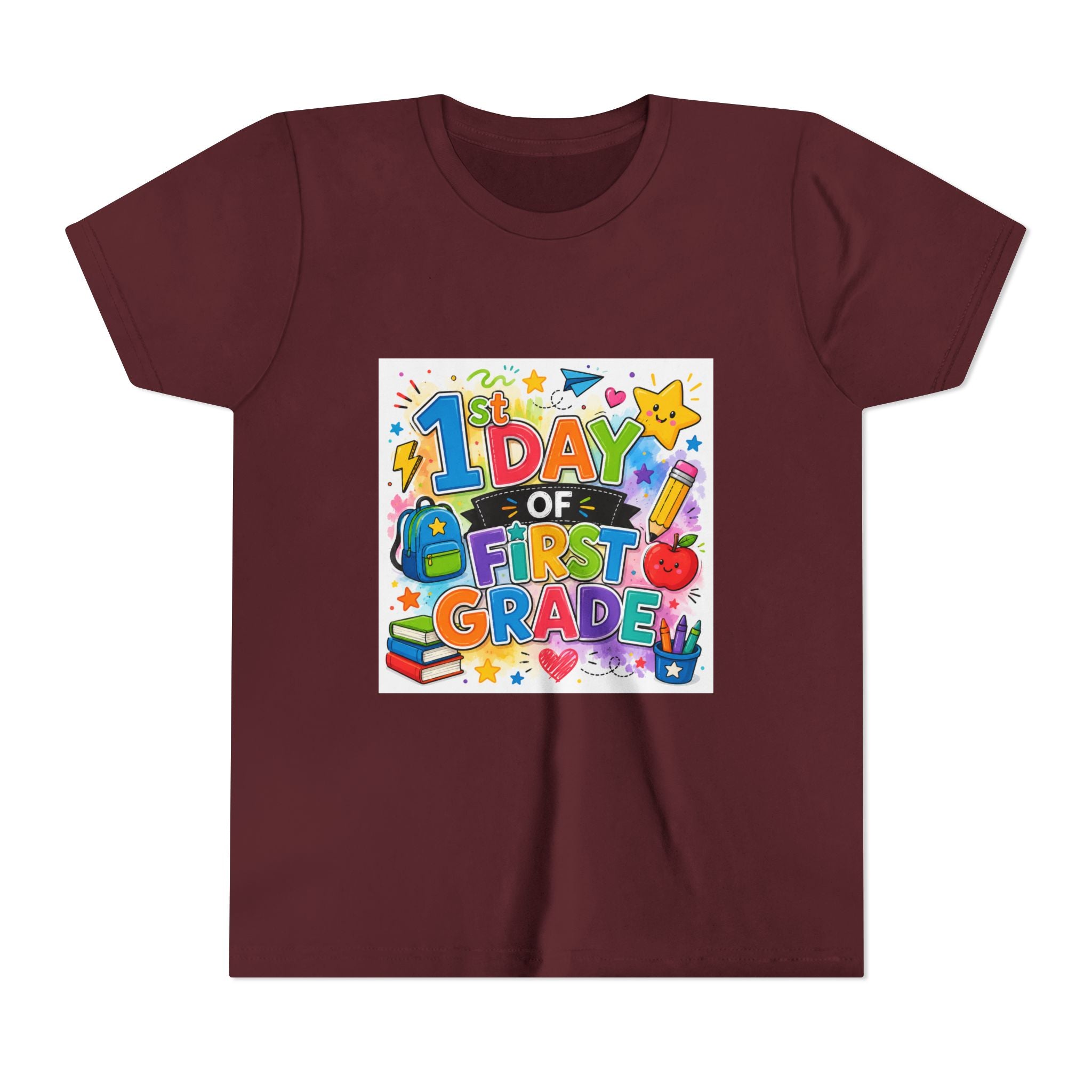 1st Day of First Grade Youth Tee — Colorful Back-to-School Kids Shirt