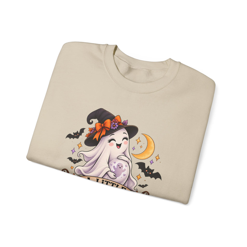Halloween Maternity Sweatshirt — "A Little Boo Is Due" Ghost Mom Crewneck