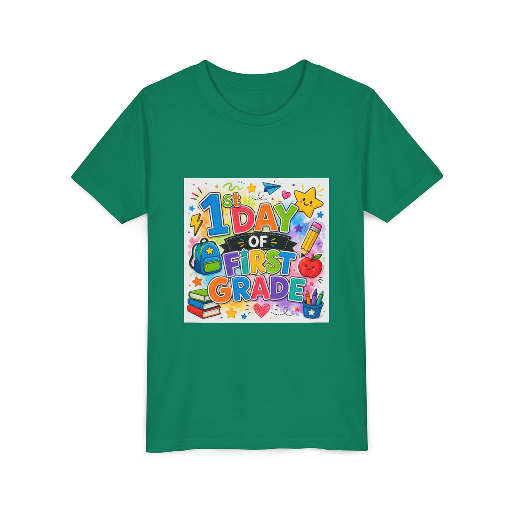 1st Day of First Grade Youth Tee — Colorful Back-to-School Kids Shirt