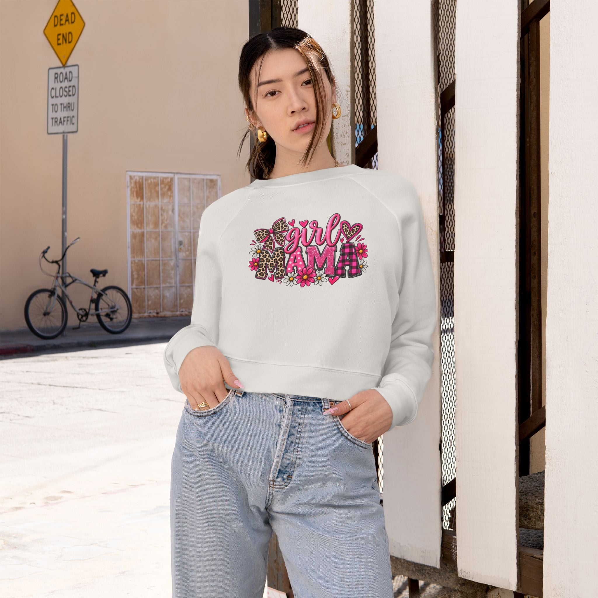 Cropped Pullover - "Girl I Am" Floral Graphic Fleece