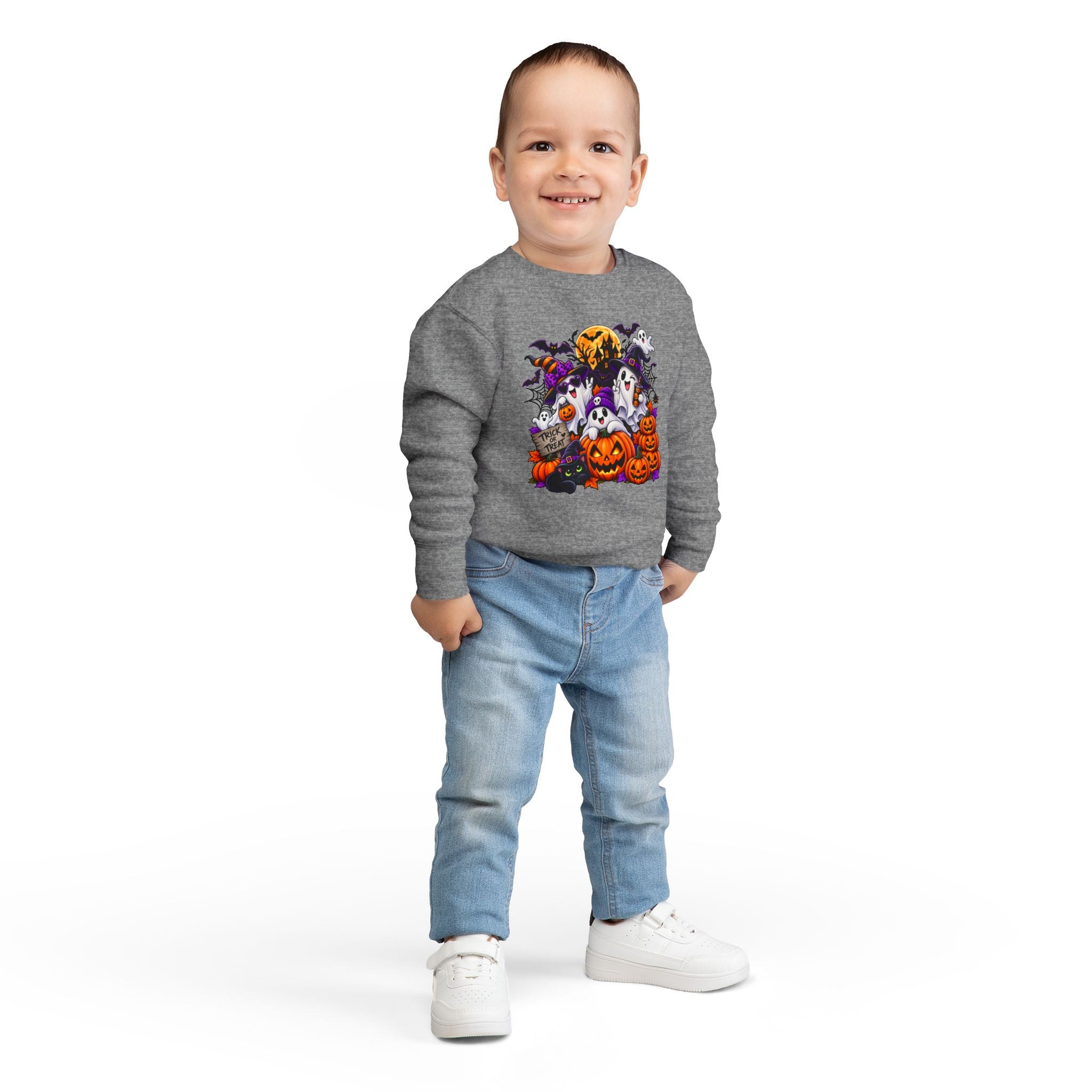 Toddler Sweatshirt — Cute Halloween Ghosts & Jack-O’-Lanterns Design