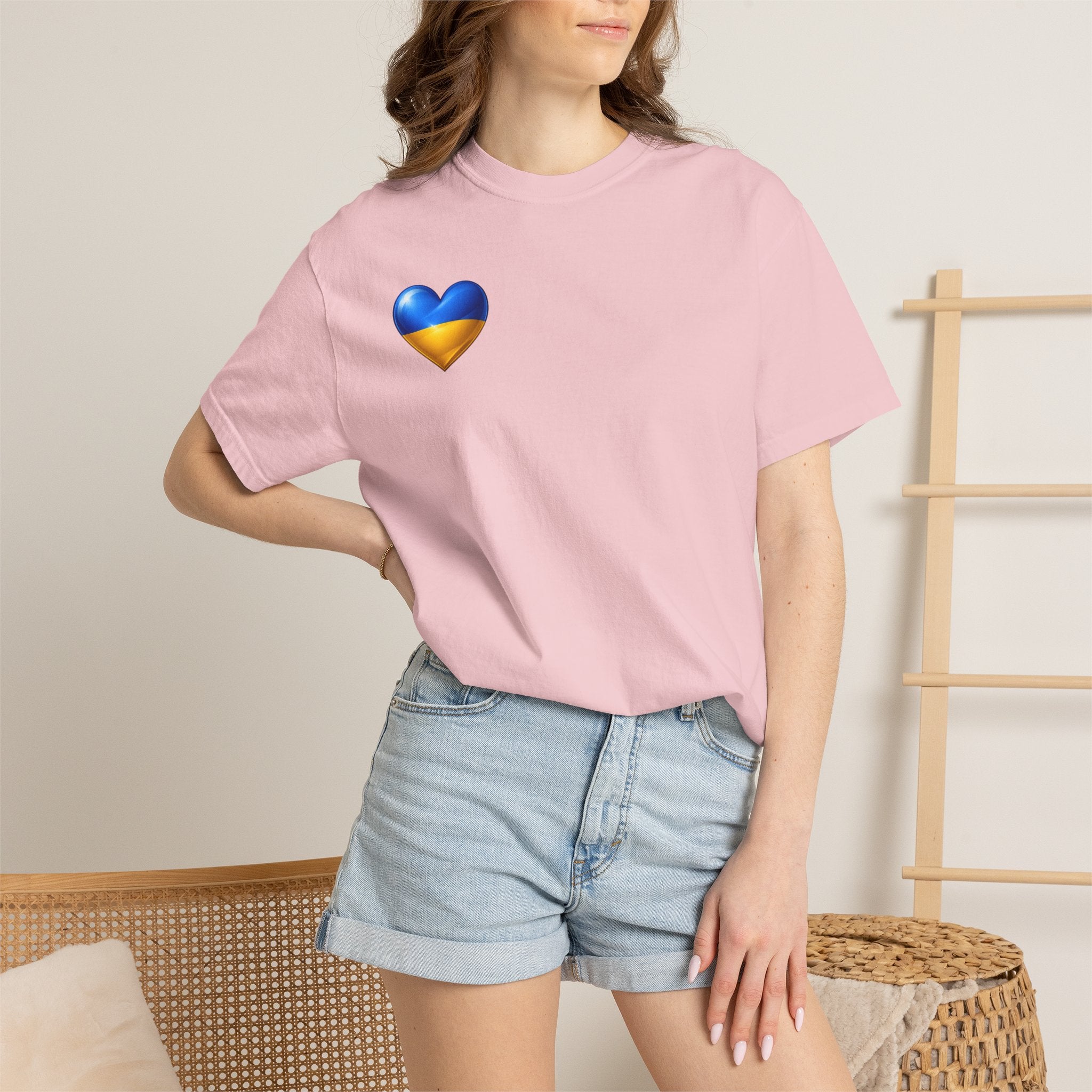 T-Shirt — USA & Ukraine Flag Heart Graphic Tee (Back Flag Image)