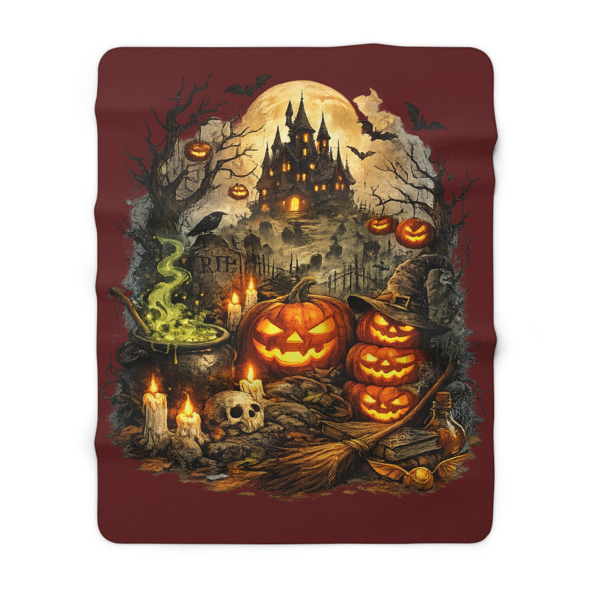 Halloween Sherpa Blanket - Haunted Pumpkin Jack-O'-Lantern Design