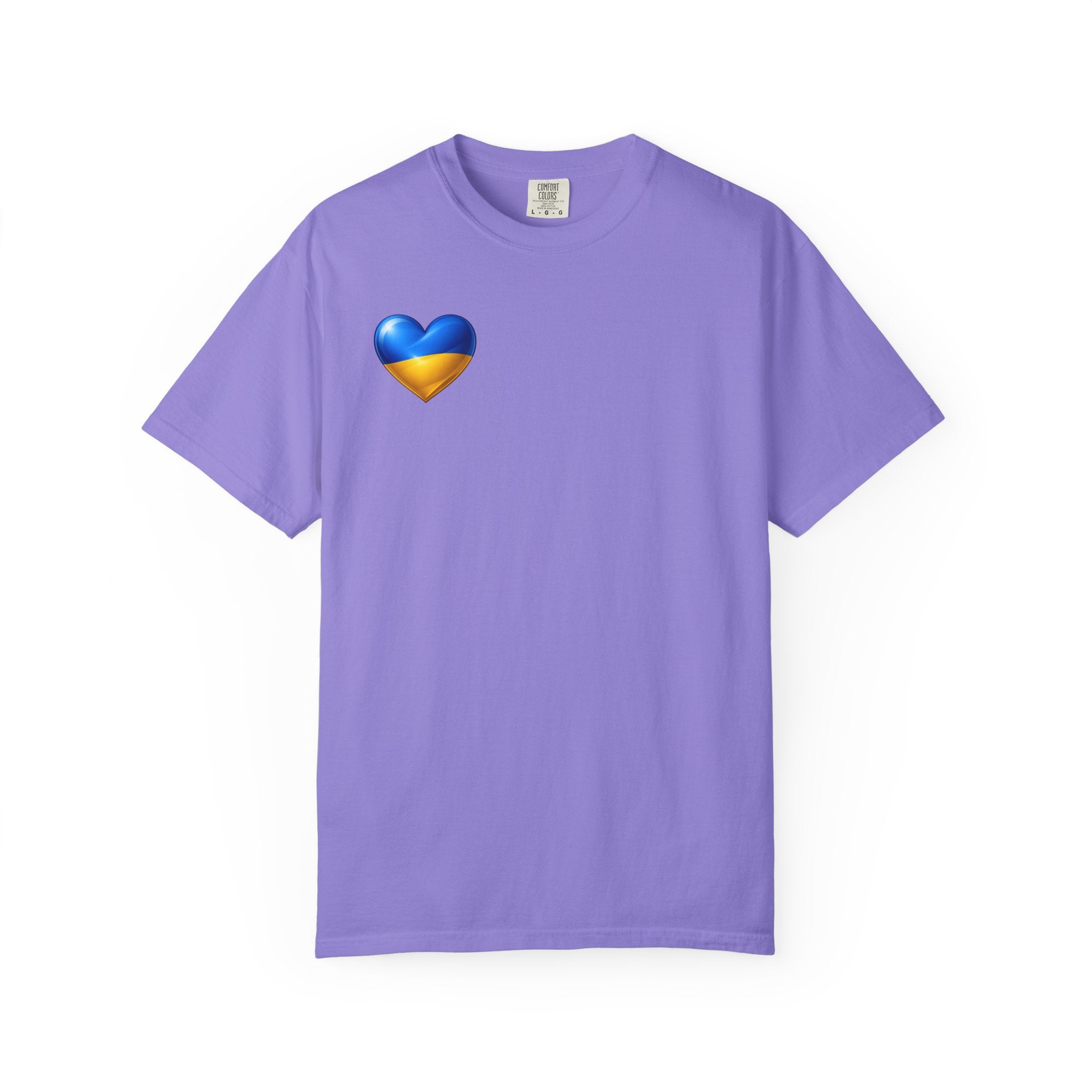 T-Shirt — USA & Ukraine Flag Heart Graphic Tee (Back Flag Image)