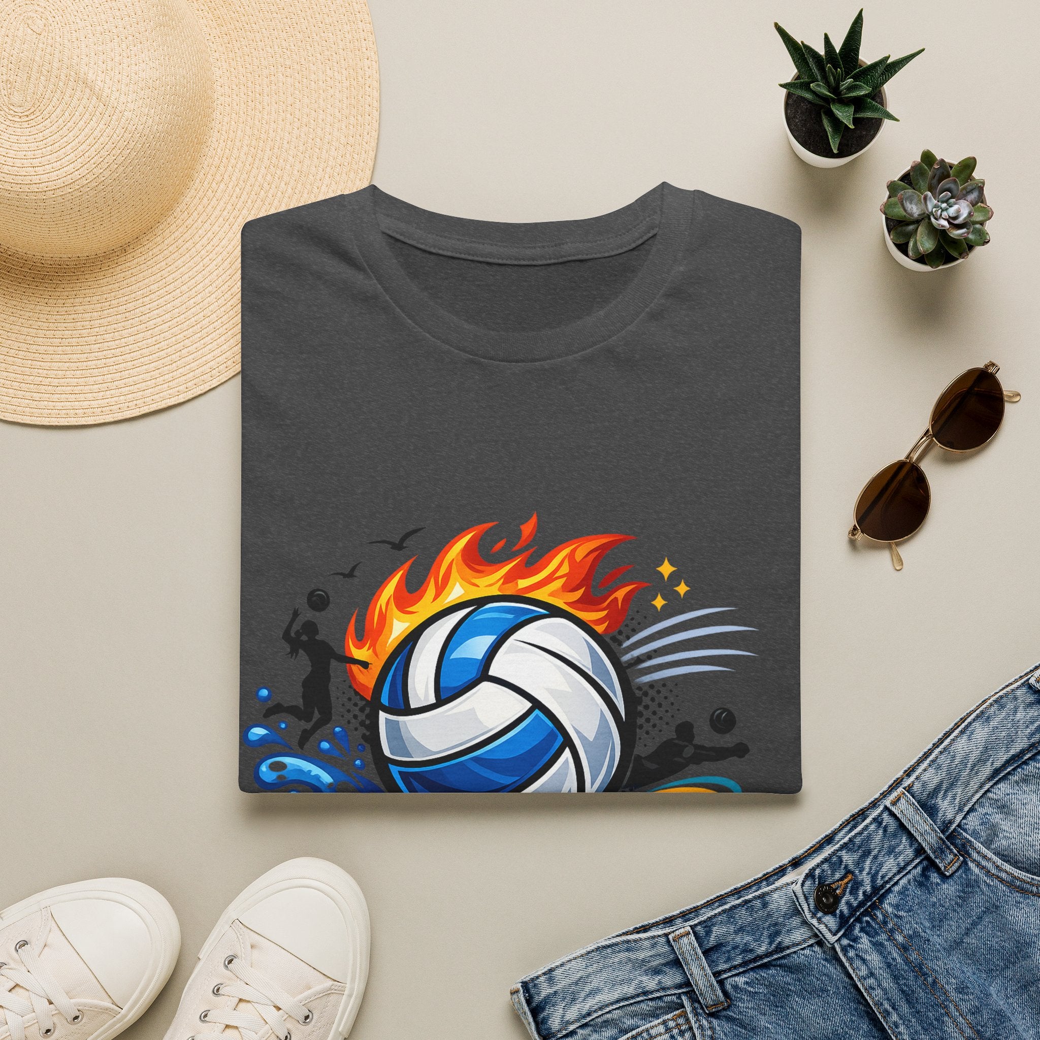 Volleyball Flame Graphic T-Shirt — Beach & Indoor Player Tee