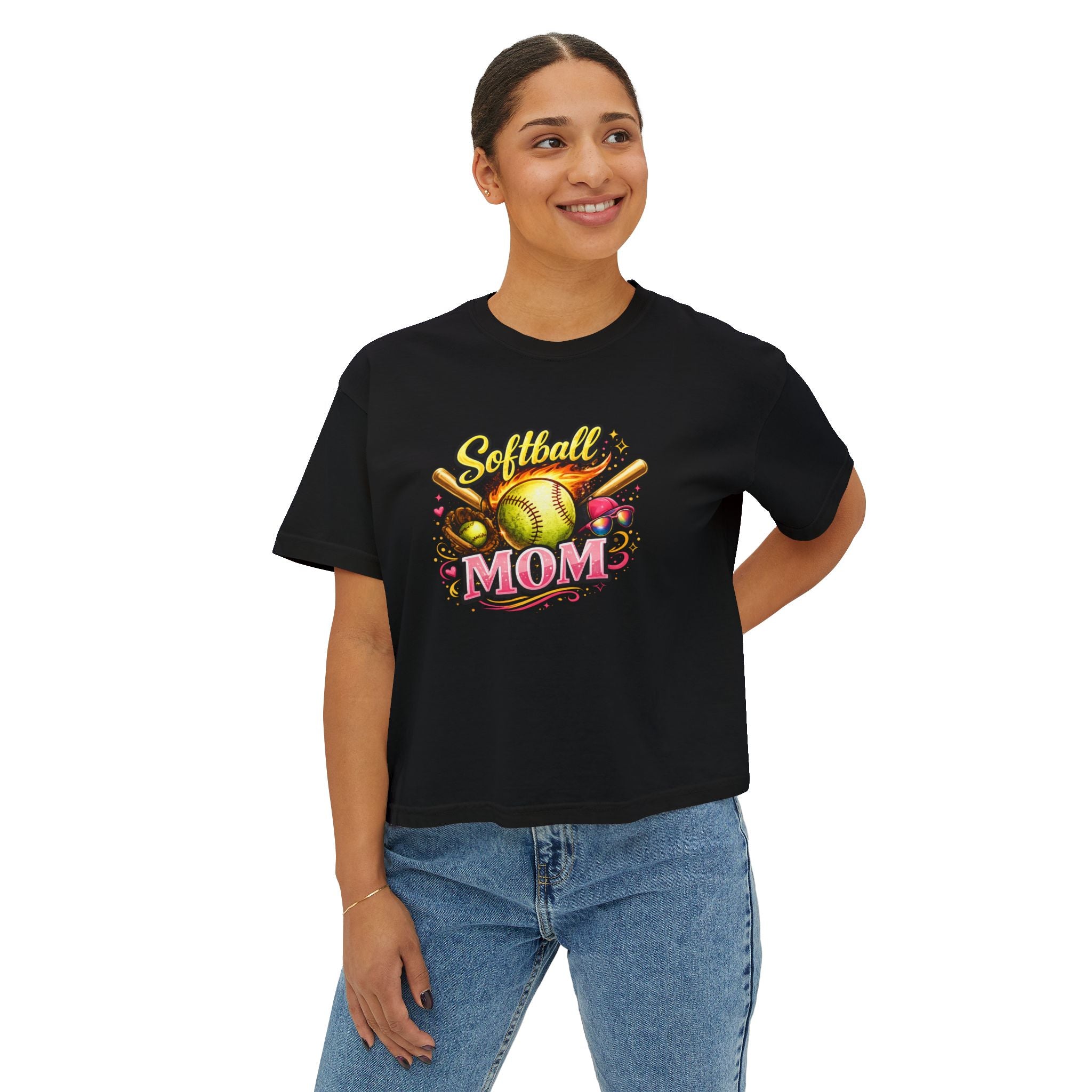 Softball Mom Boxy Tee — Cute Retro Softball Graphic for Baseball Moms