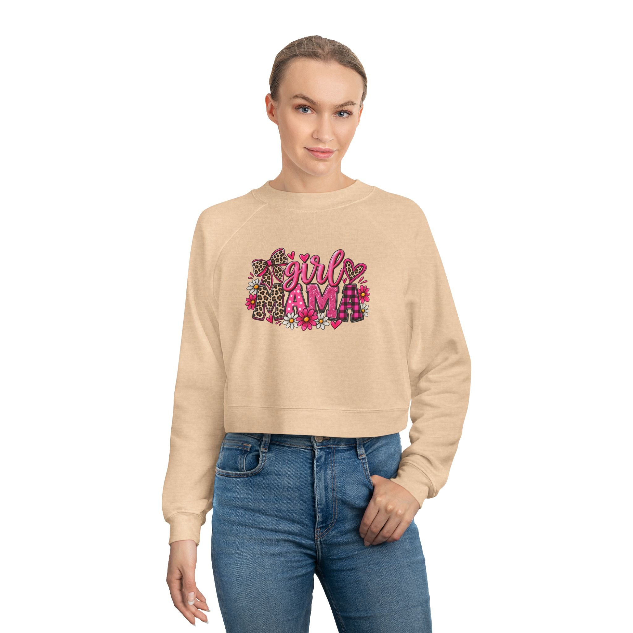 Cropped Pullover - "Girl I Am" Floral Graphic Fleece