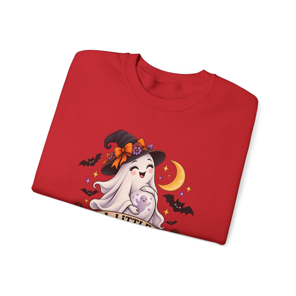Halloween Maternity Sweatshirt — "A Little Boo Is Due" Ghost Mom Crewneck