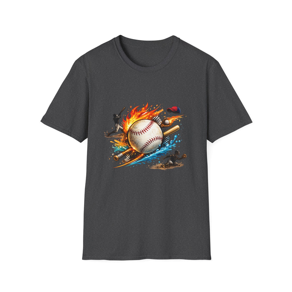 Baseball Inferno T-Shirt — Flaming Ball & Players Graphic Baseball Tee