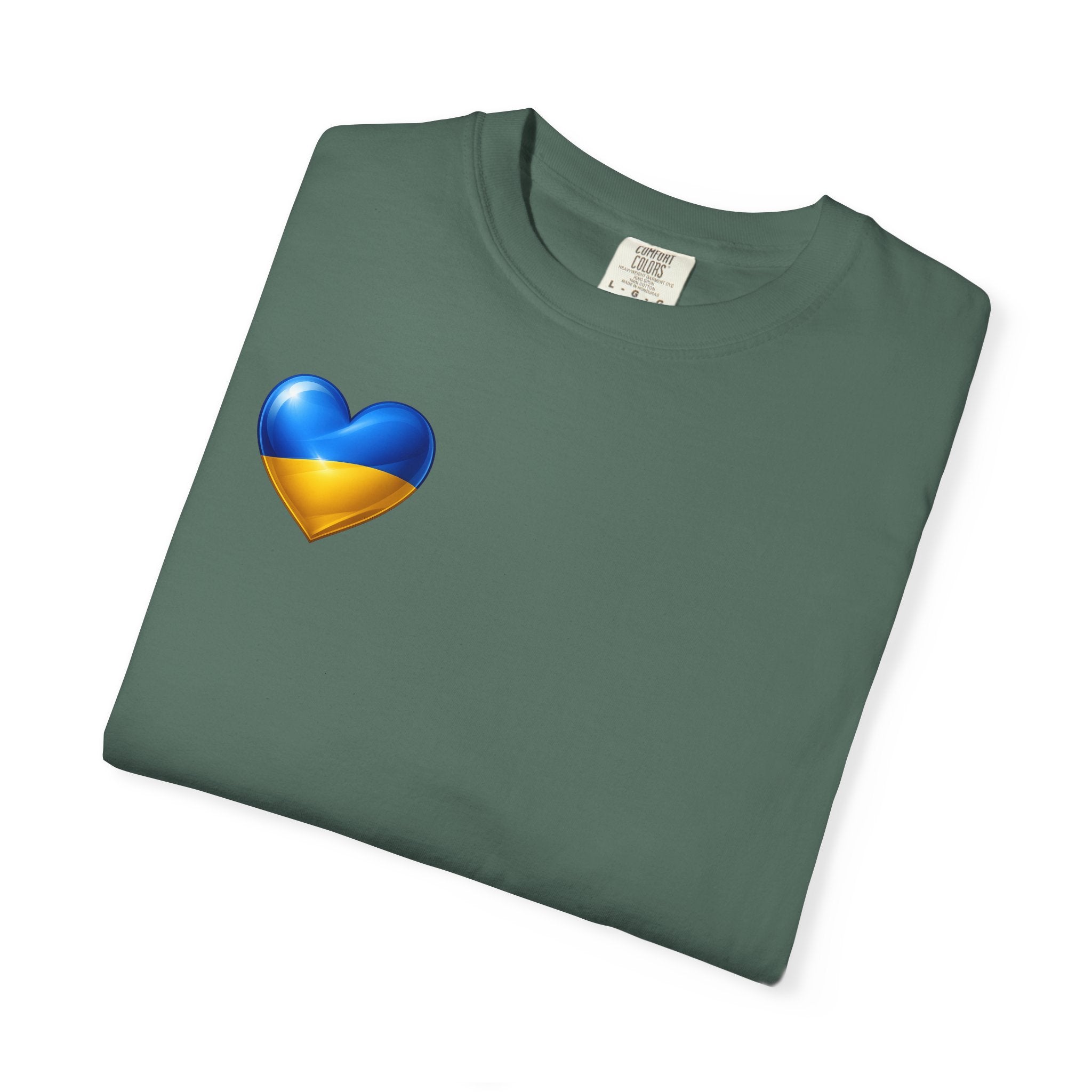 T-Shirt — USA & Ukraine Flag Heart Graphic Tee (Back Flag Image)