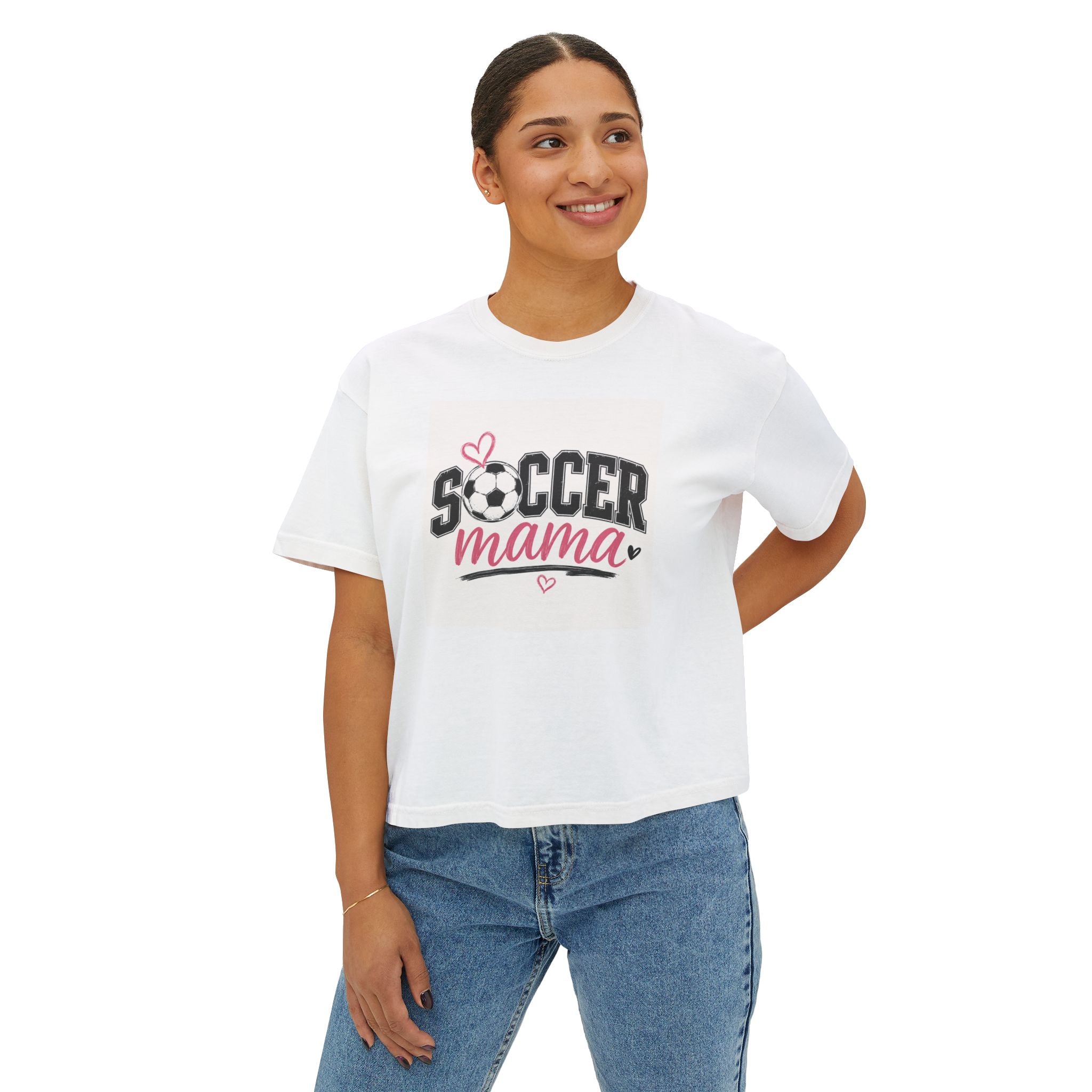 Soccer Mama Boxy Tee — Women's Soccer Mom Shirt with Heart Soccer Ball