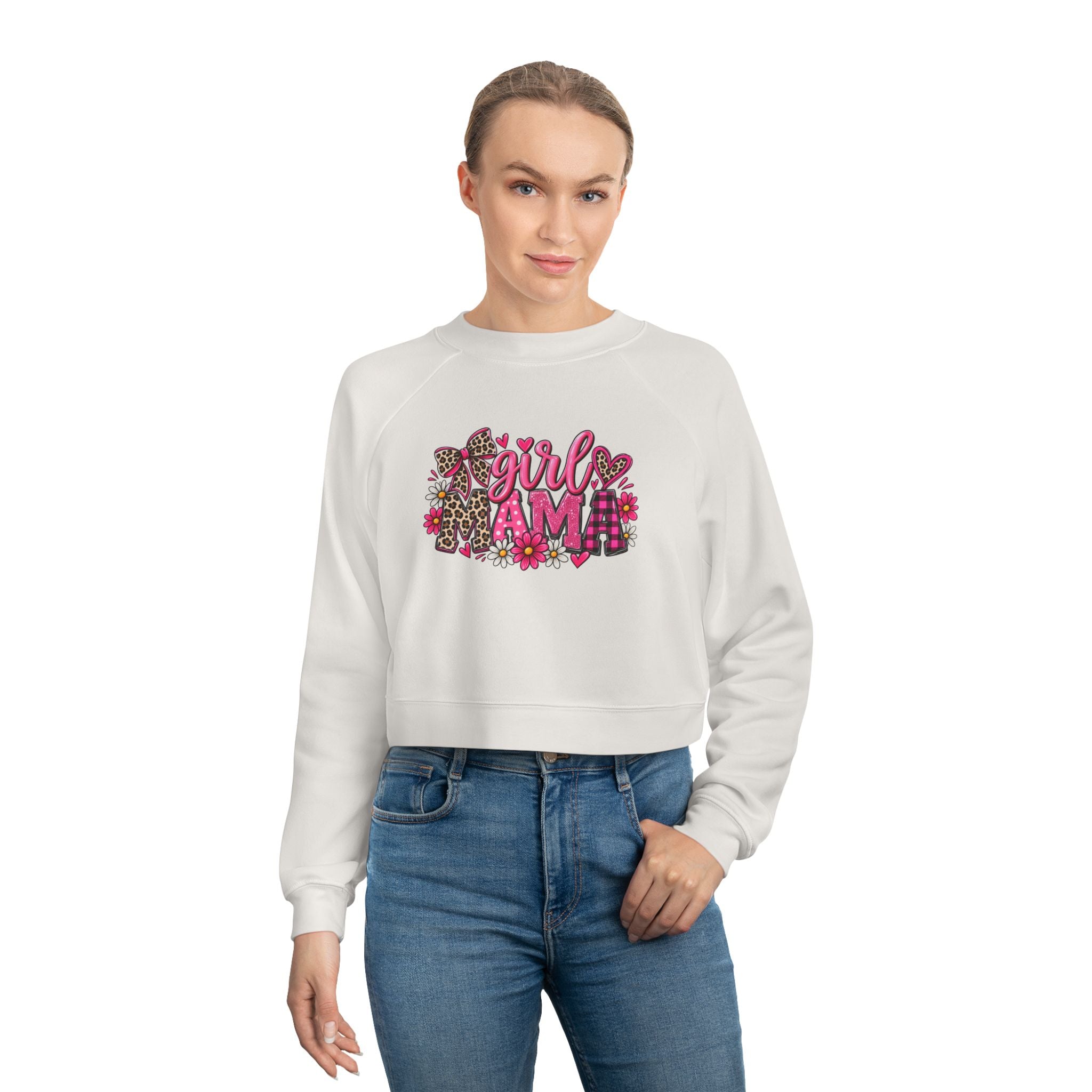 Cropped Pullover - "Girl I Am" Floral Graphic Fleece