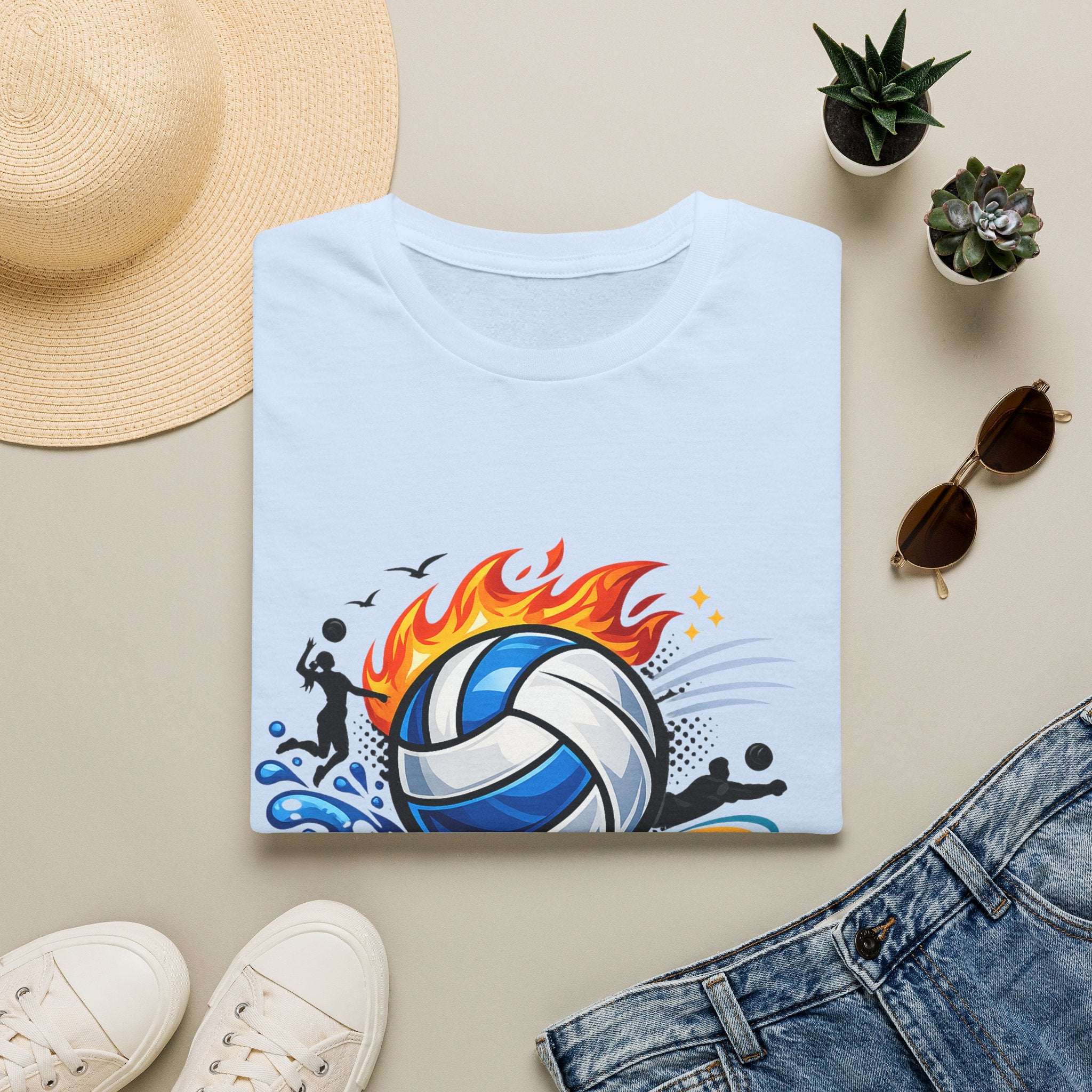 Volleyball Flame Graphic T-Shirt — Beach & Indoor Player Tee
