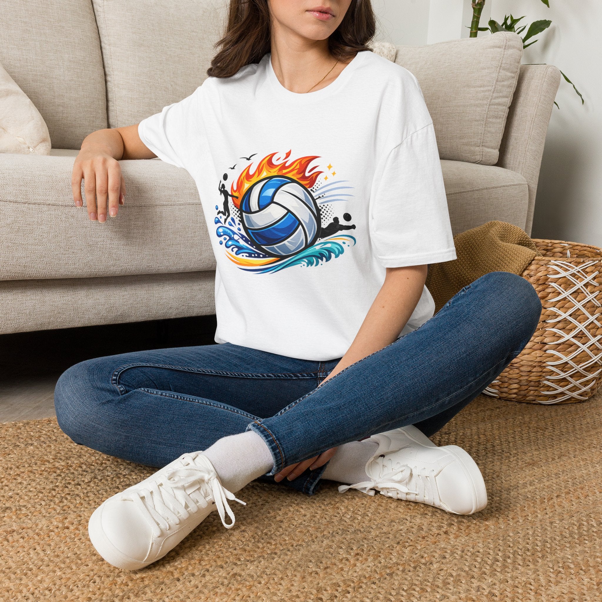 Volleyball Flame Graphic T-Shirt — Beach & Indoor Player Tee