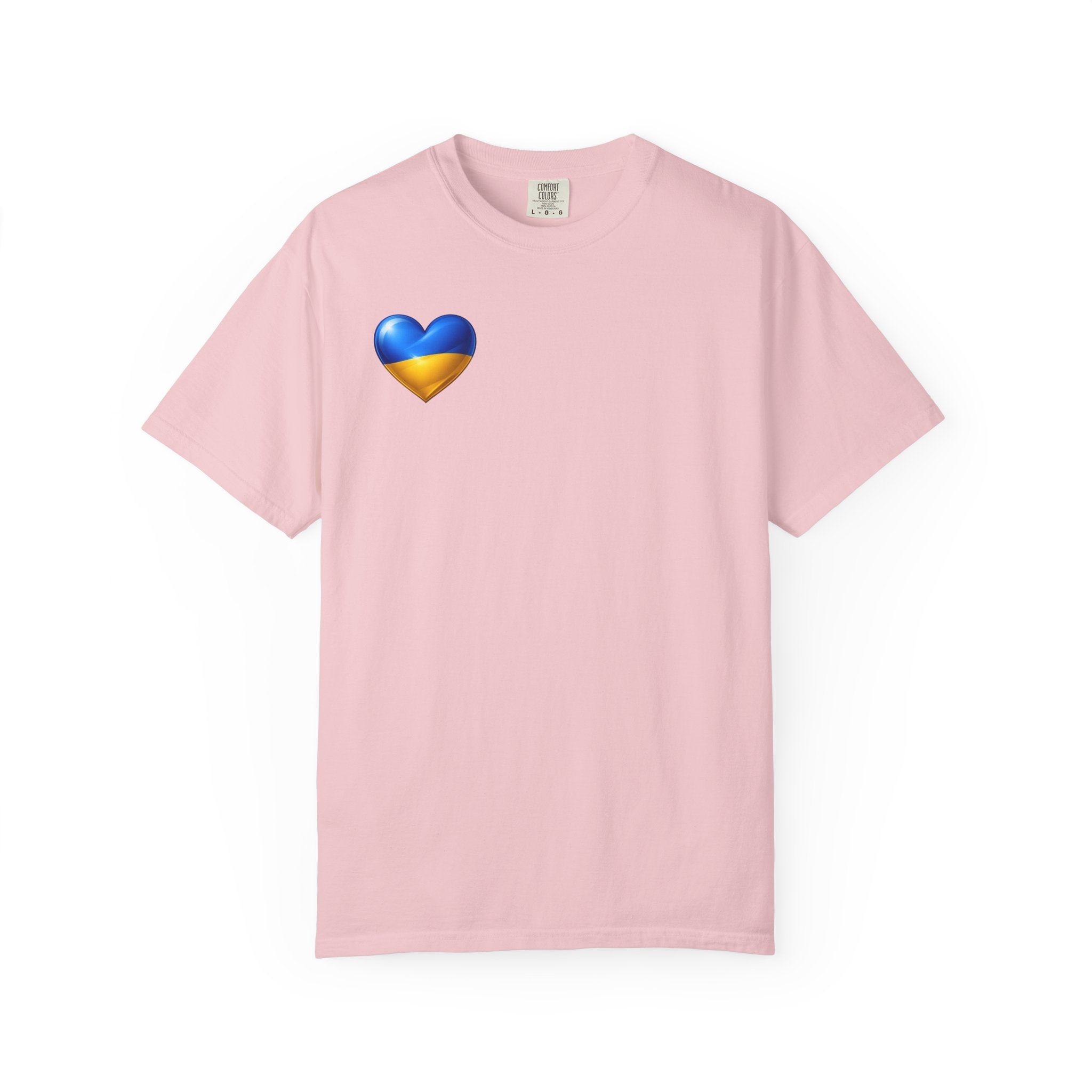 T-Shirt — USA & Ukraine Flag Heart Graphic Tee (Back Flag Image)