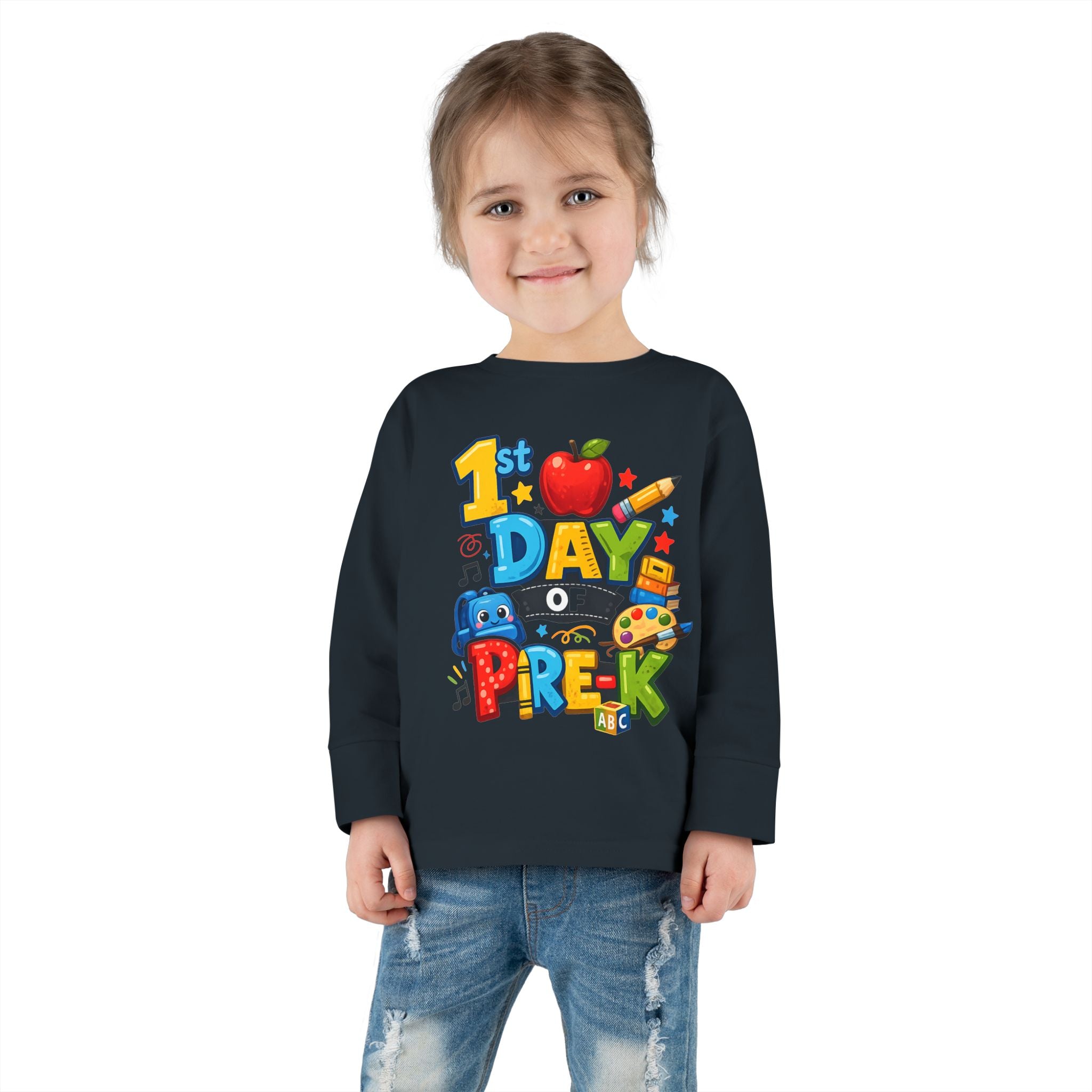 1st Day of Pre-K Toddler Long Sleeve Tee — Colorful Back-to-School Shirt