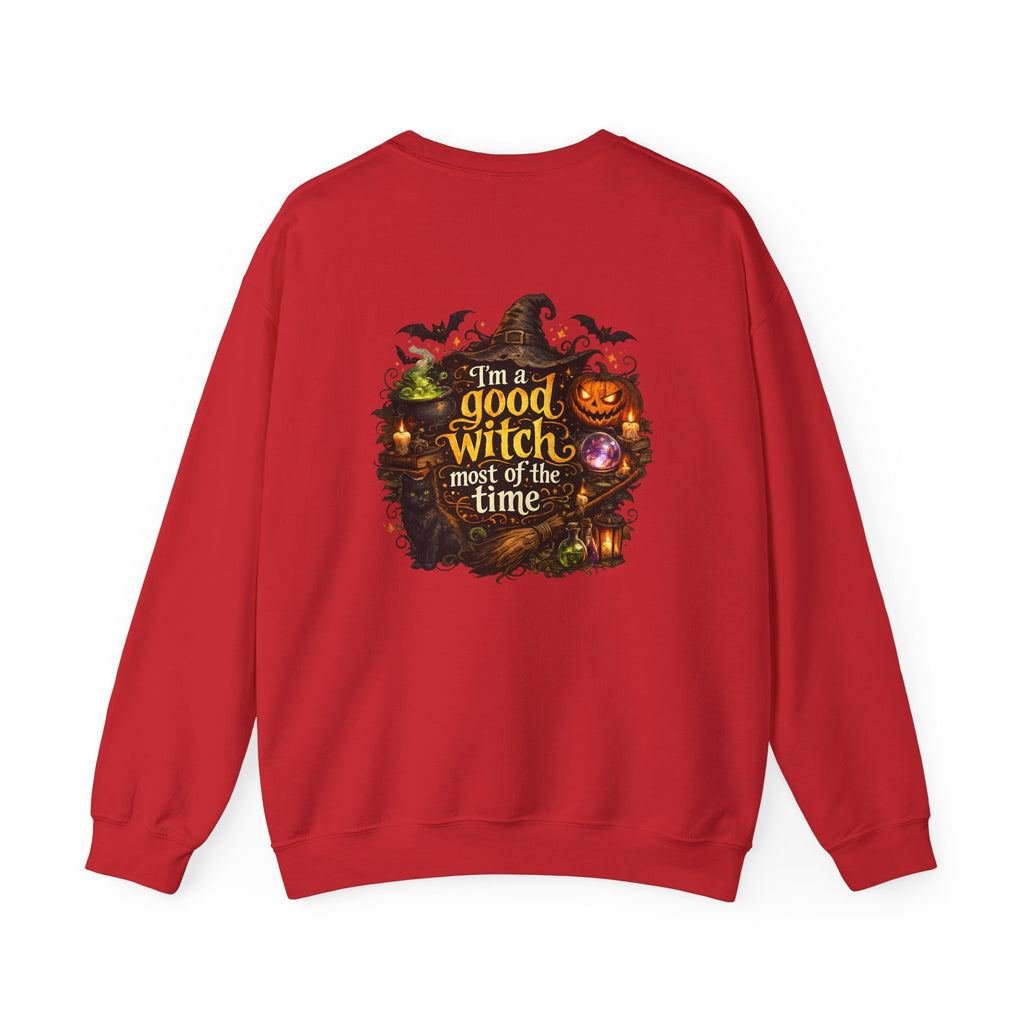 Witch Crewneck Sweatshirt — “I’m a Good Witch (Most of the Time)” Halloween Pullover