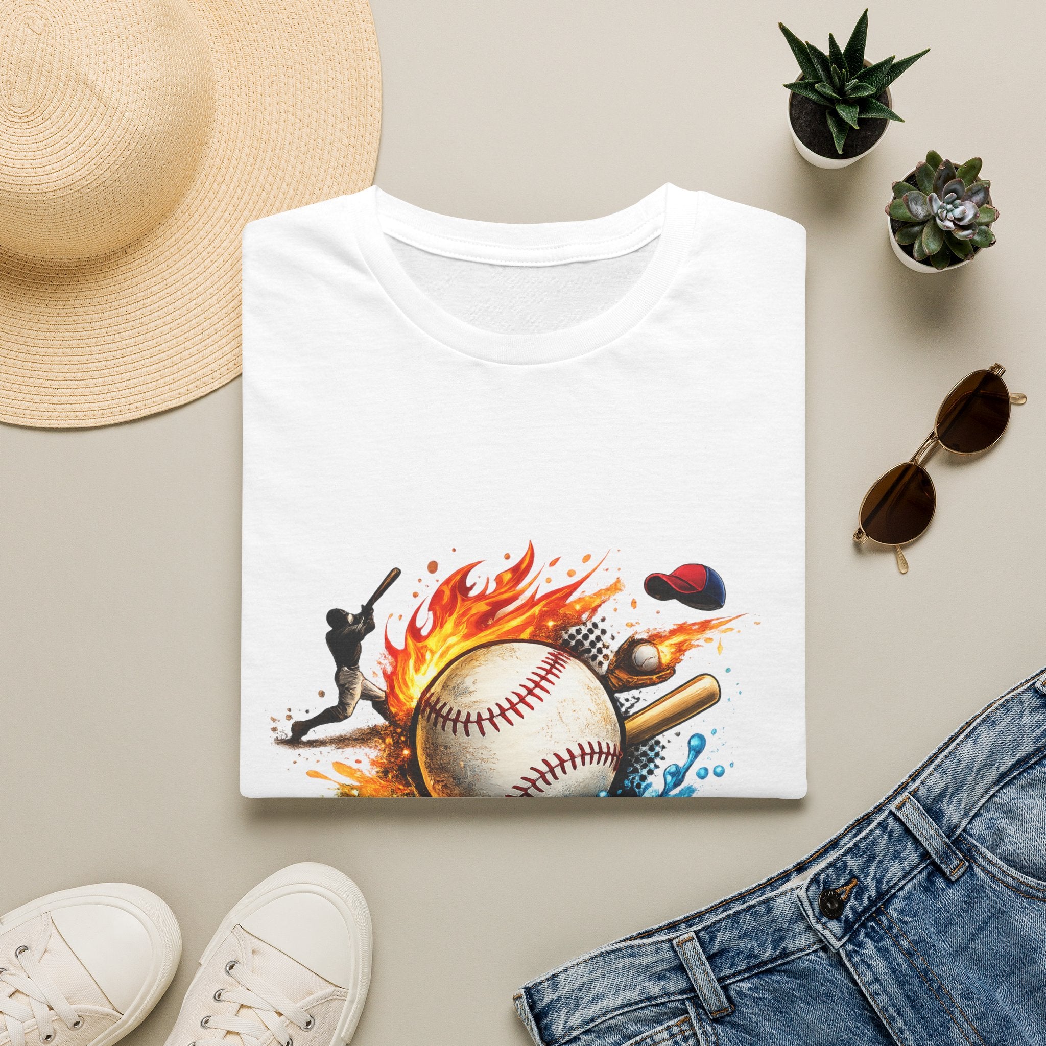 Baseball Inferno T-Shirt — Flaming Ball & Players Graphic Baseball Tee