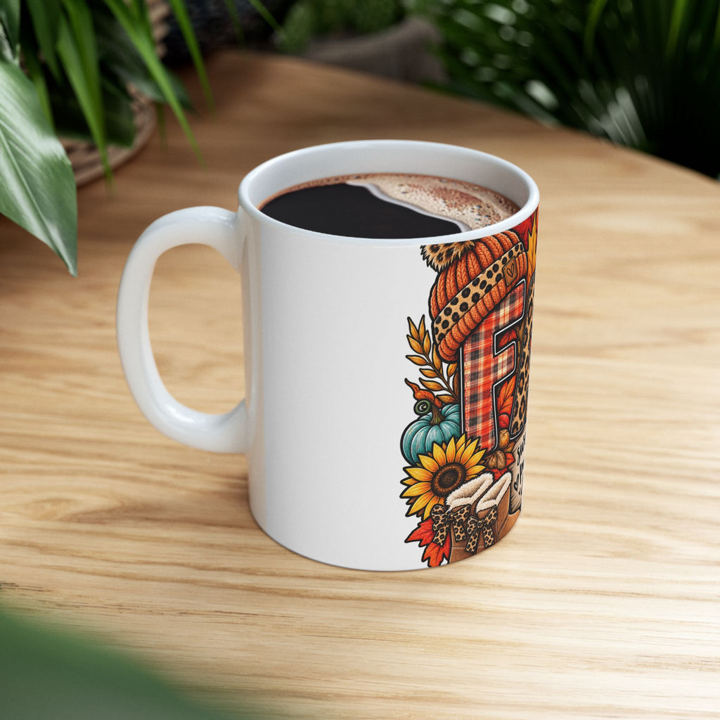 Fall Cozy Ceramic Mug – “Sweater Weather, Pumpkin Spice & Cozy Vibes” Autumn Coffee Cup (11oz/15oz)