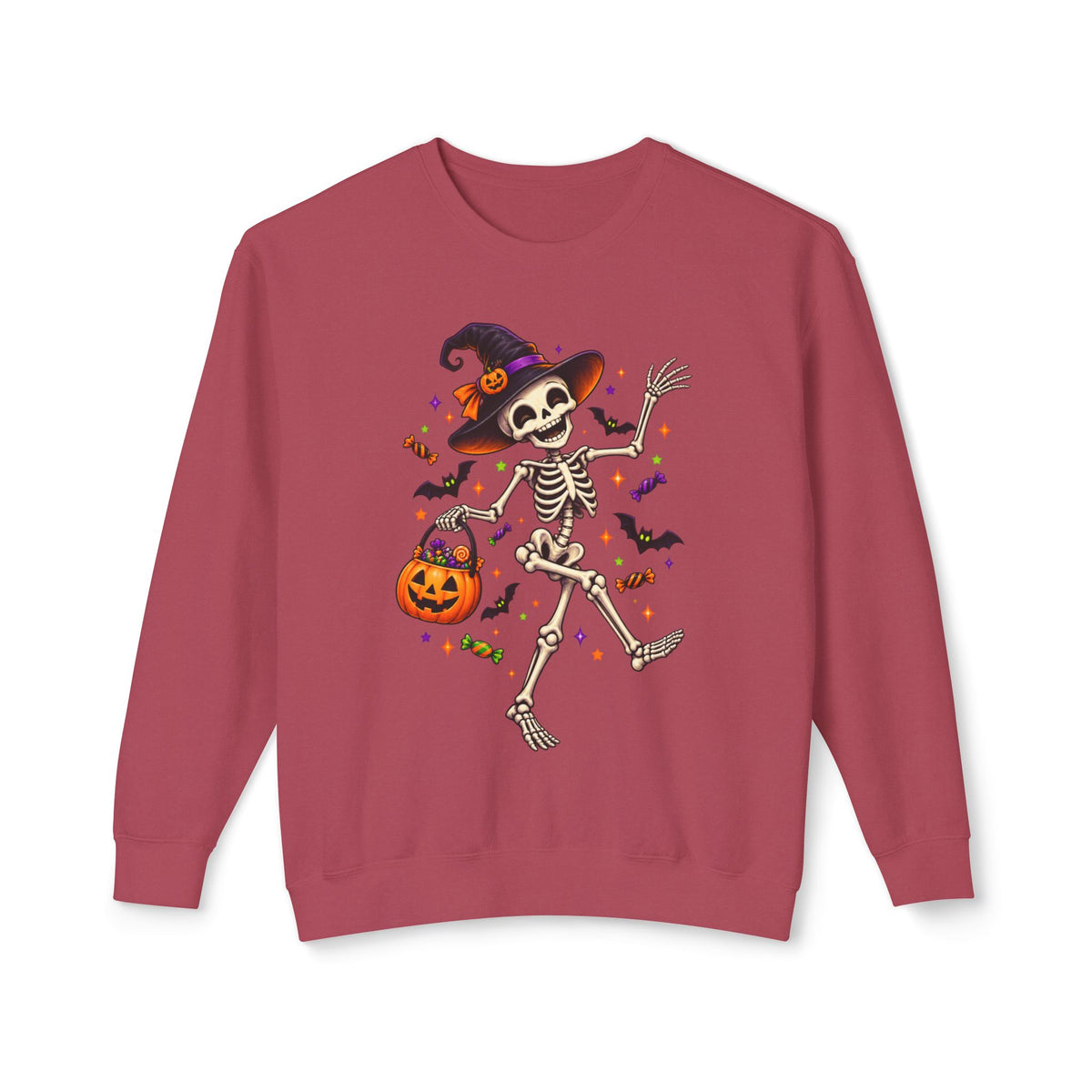 Halloween Dancing Skeleton Sweatshirt — Witch Hat Trick-or-Treat Pumpkin Design