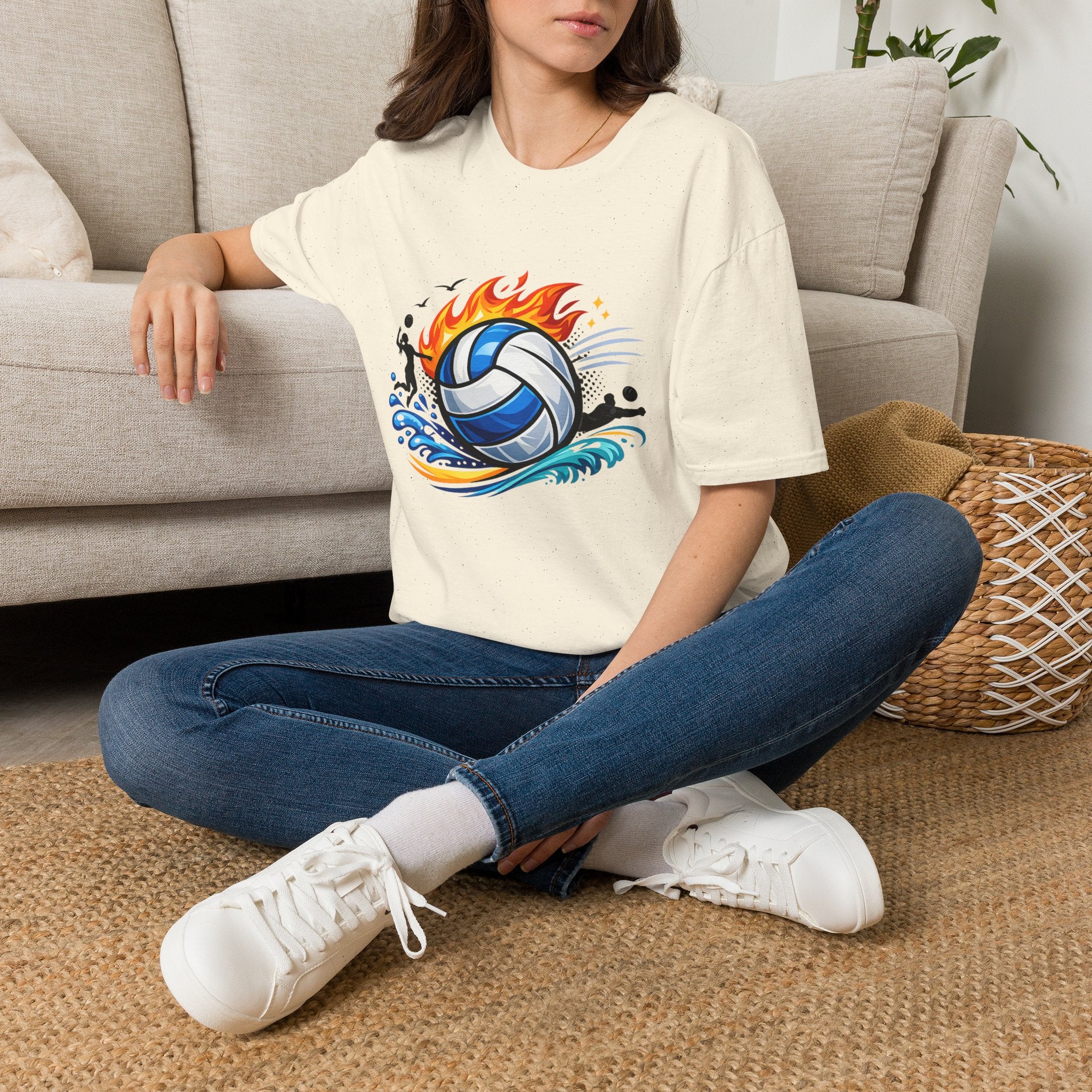 Volleyball Flame Graphic T-Shirt — Beach & Indoor Player Tee