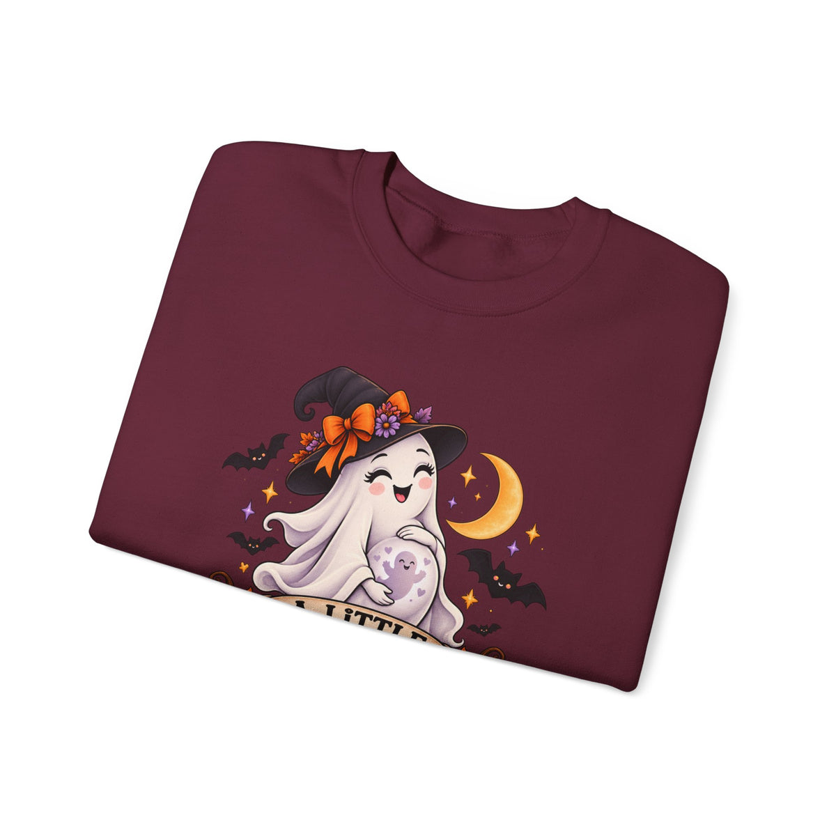 Halloween Maternity Sweatshirt — "A Little Boo Is Due" Ghost Mom Crewneck
