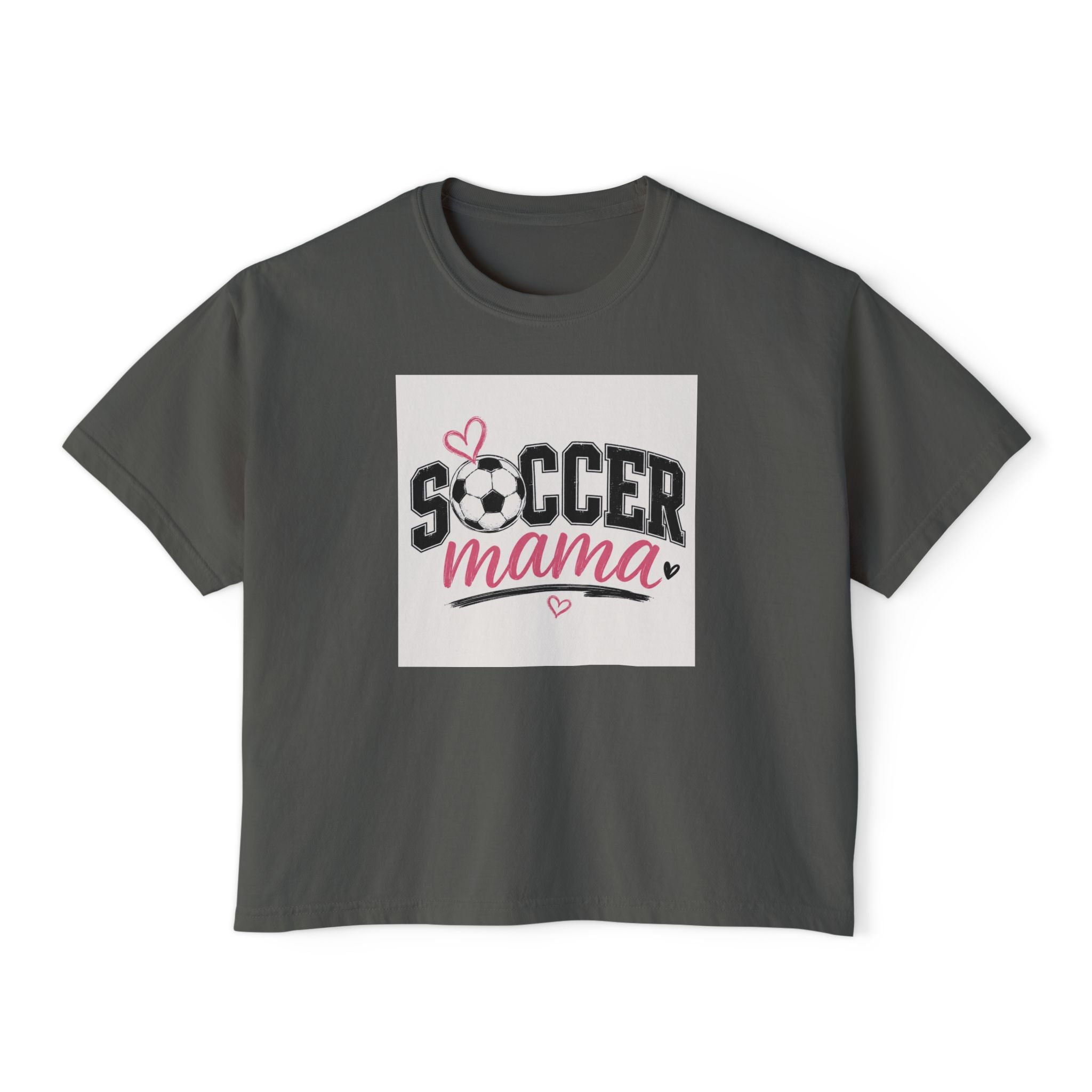 Soccer Mama Boxy Tee — Women's Soccer Mom Shirt with Heart Soccer Ball