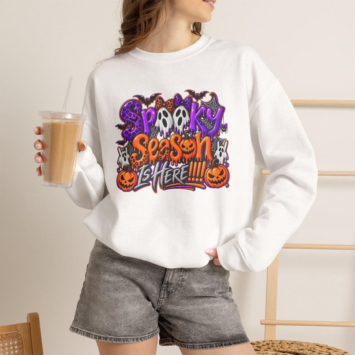 Spooky Season Crewneck Sweatshirt — Halloween Graphic "Spooky Season Is Here"
