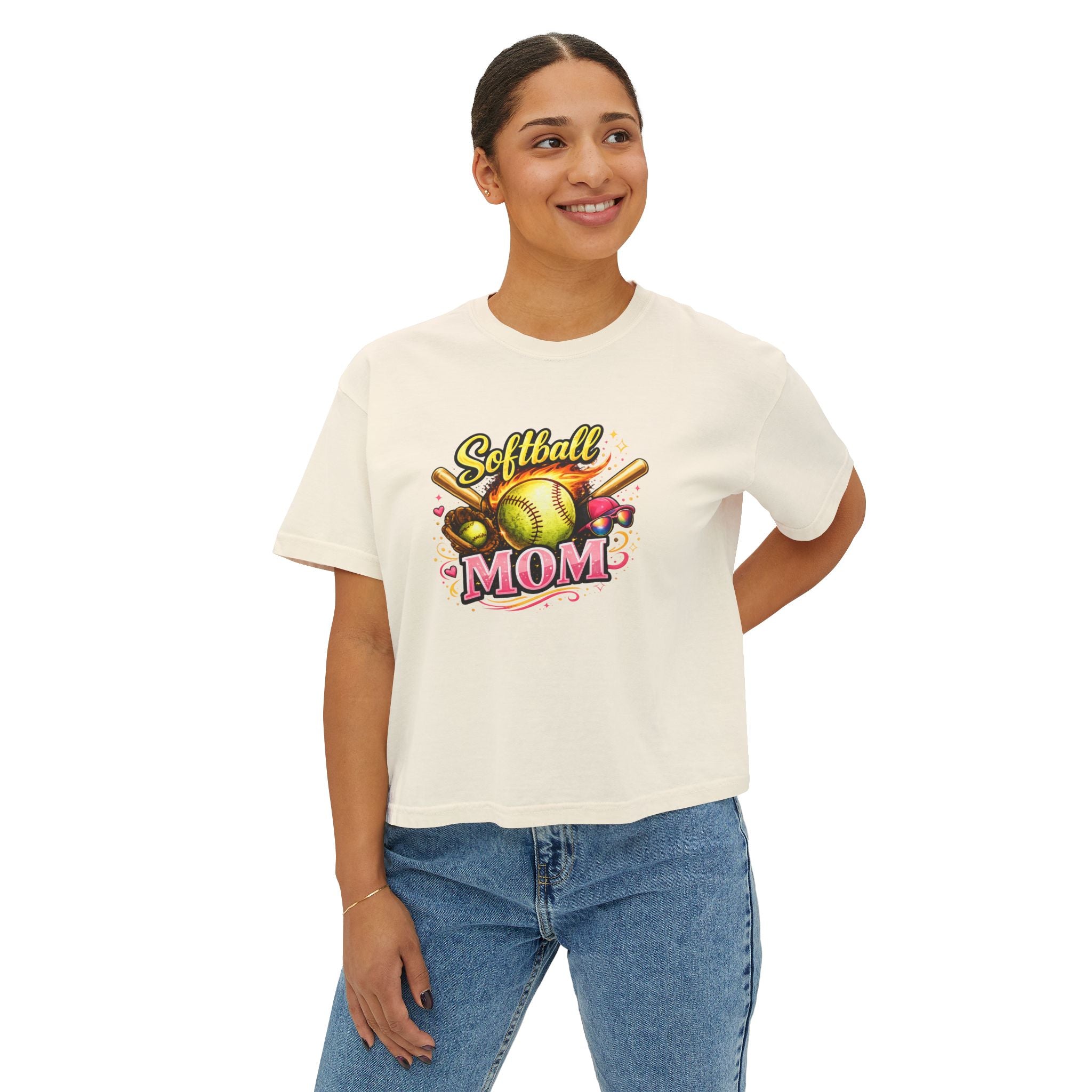 Softball Mom Boxy Tee — Cute Retro Softball Graphic for Baseball Moms