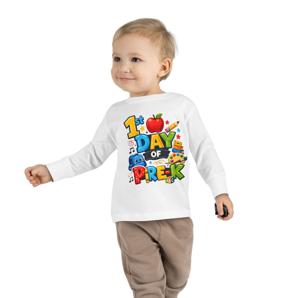 1st Day of Pre-K Toddler Long Sleeve Tee — Colorful Back-to-School Shirt