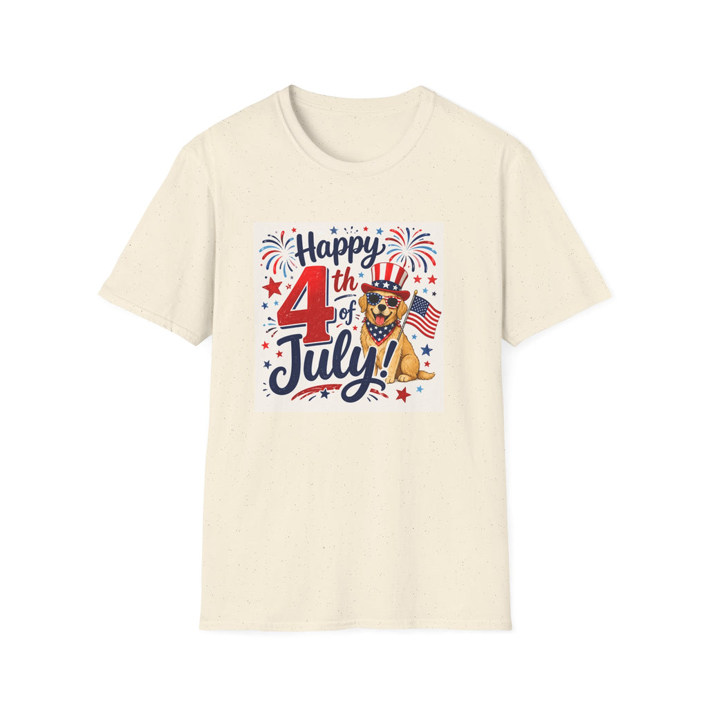 4th of July Dog T-Shirt — "Happy 4th of July" Patriotic Fireworks Tee
