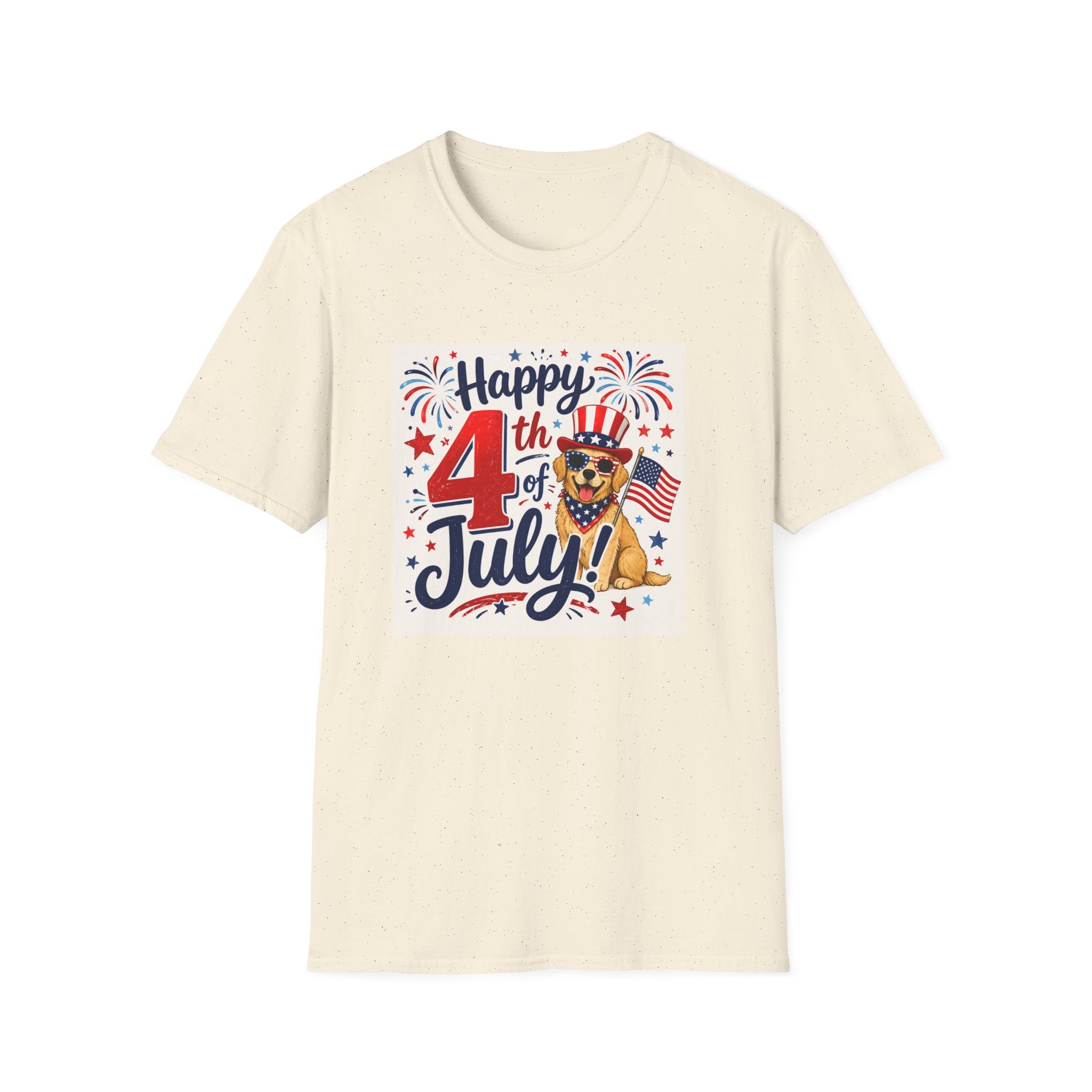 4th of July Dog T-Shirt — "Happy 4th of July" Patriotic Fireworks Tee