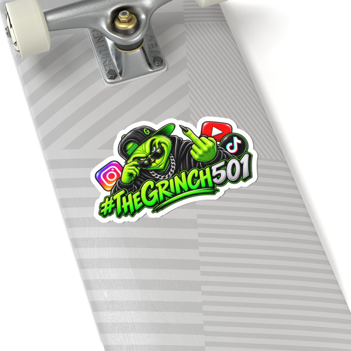 TheGrinch501 Neon Streetwear Sticker — #TheGrinch501 Social Media Logo Kiss-Cut Sticker