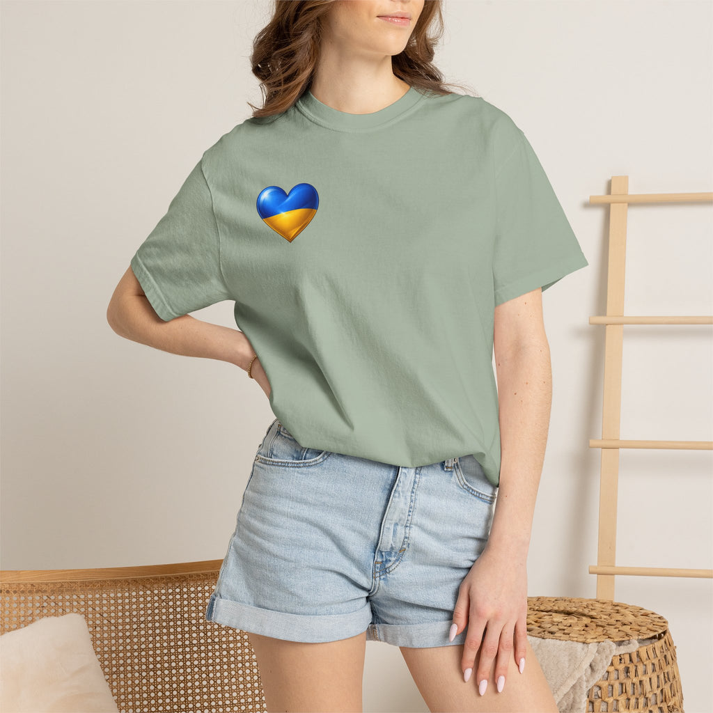 T-Shirt — USA & Ukraine Flag Heart Graphic Tee (Back Flag Image)