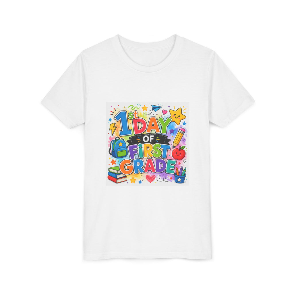 1st Day of First Grade Youth Tee — Colorful Back-to-School Kids Shirt