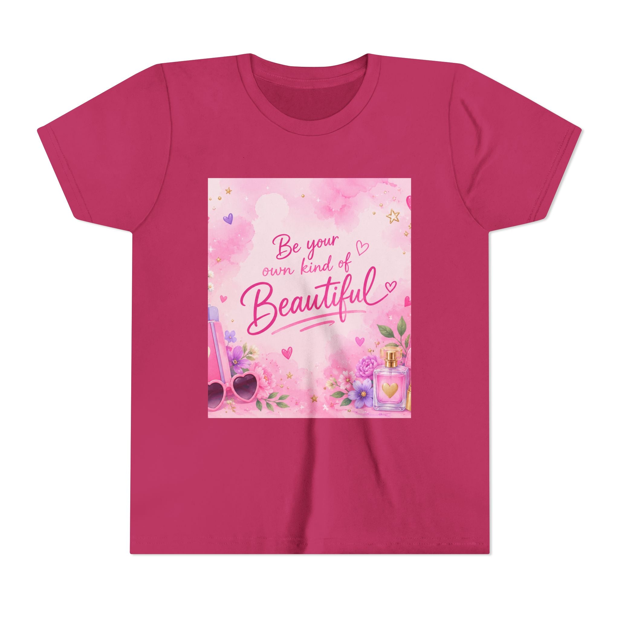 Youth Tee — “Be Your Own Kind of Beautiful” Pink Floral Graphic