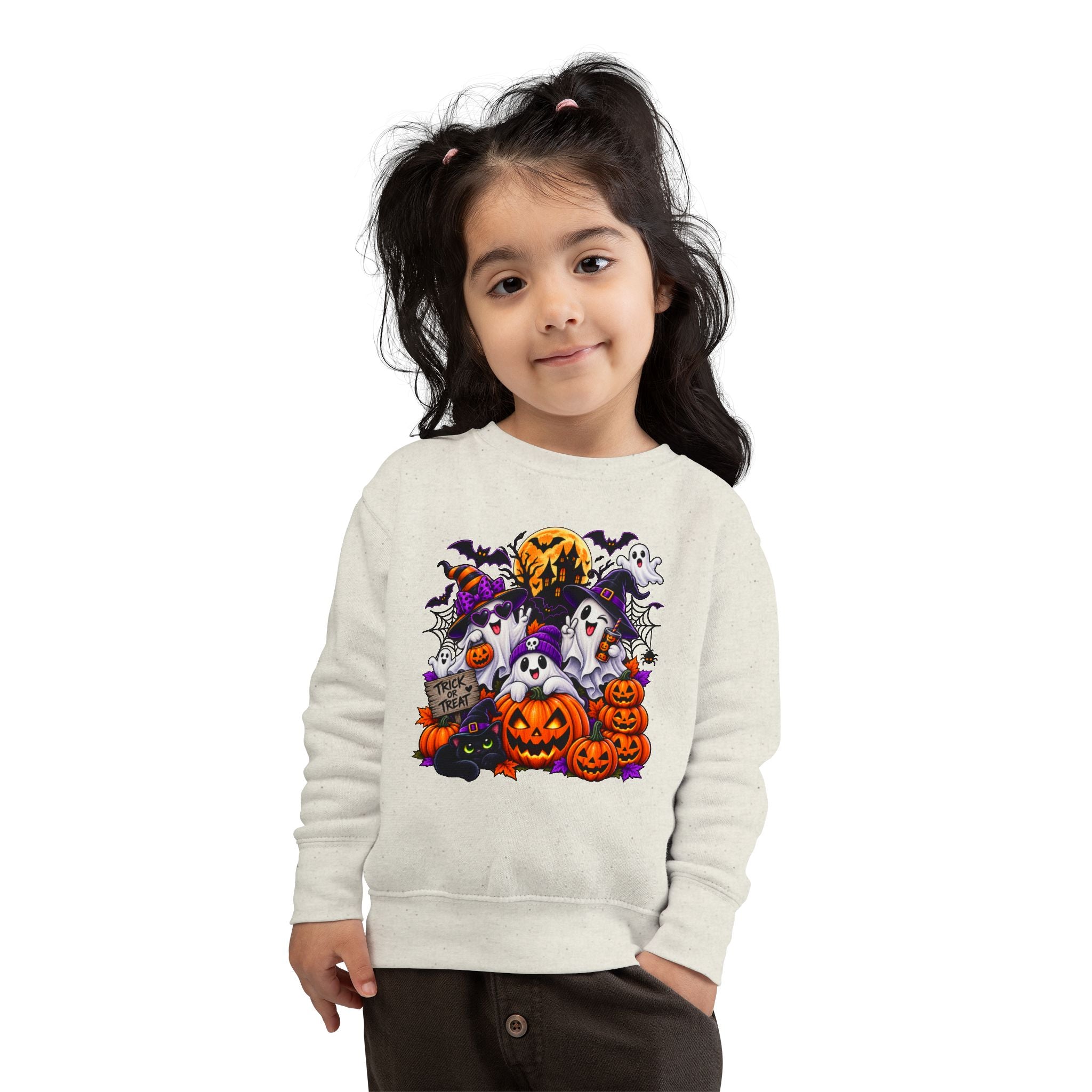 Toddler Sweatshirt — Cute Halloween Ghosts & Jack-O’-Lanterns Design